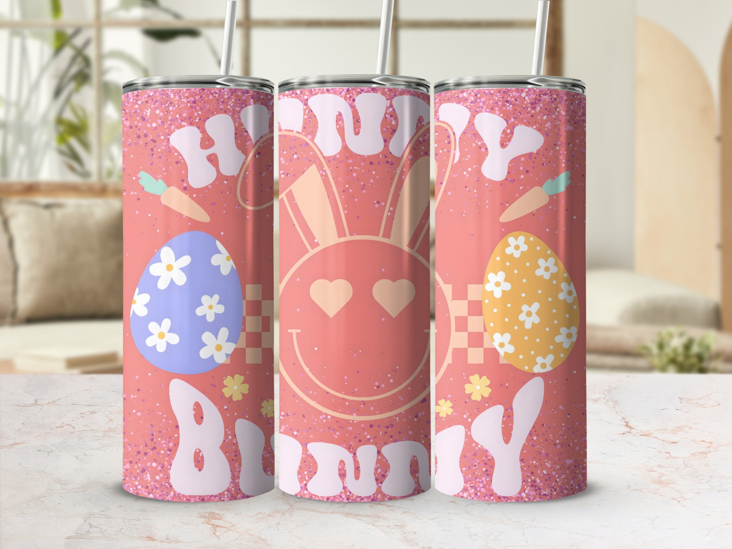 Cute Pink Happy Bunny Easter Eggs Tumbler product