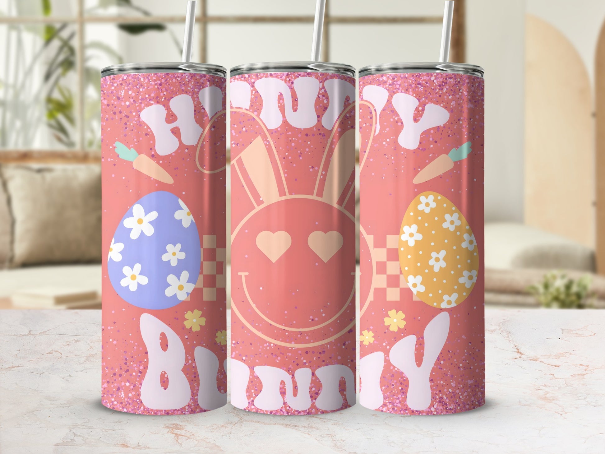 Cute Pink Happy Bunny Easter Eggs Tumbler product