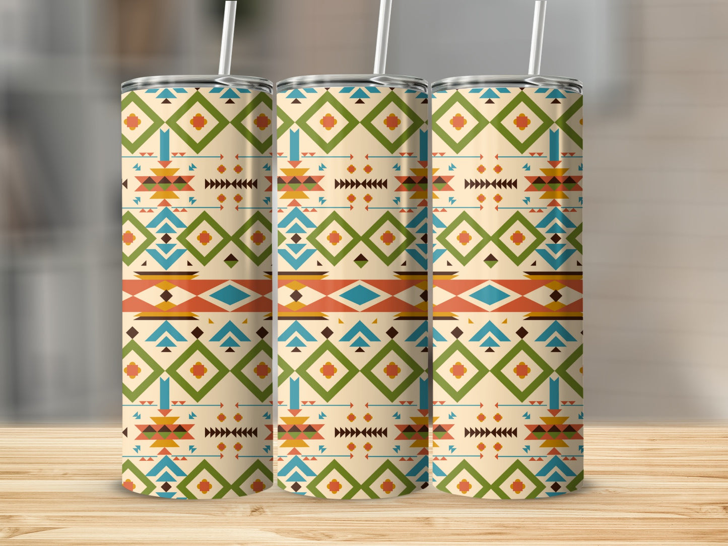 Vibrant Geometric Patterned Tumblers Drinkware Set