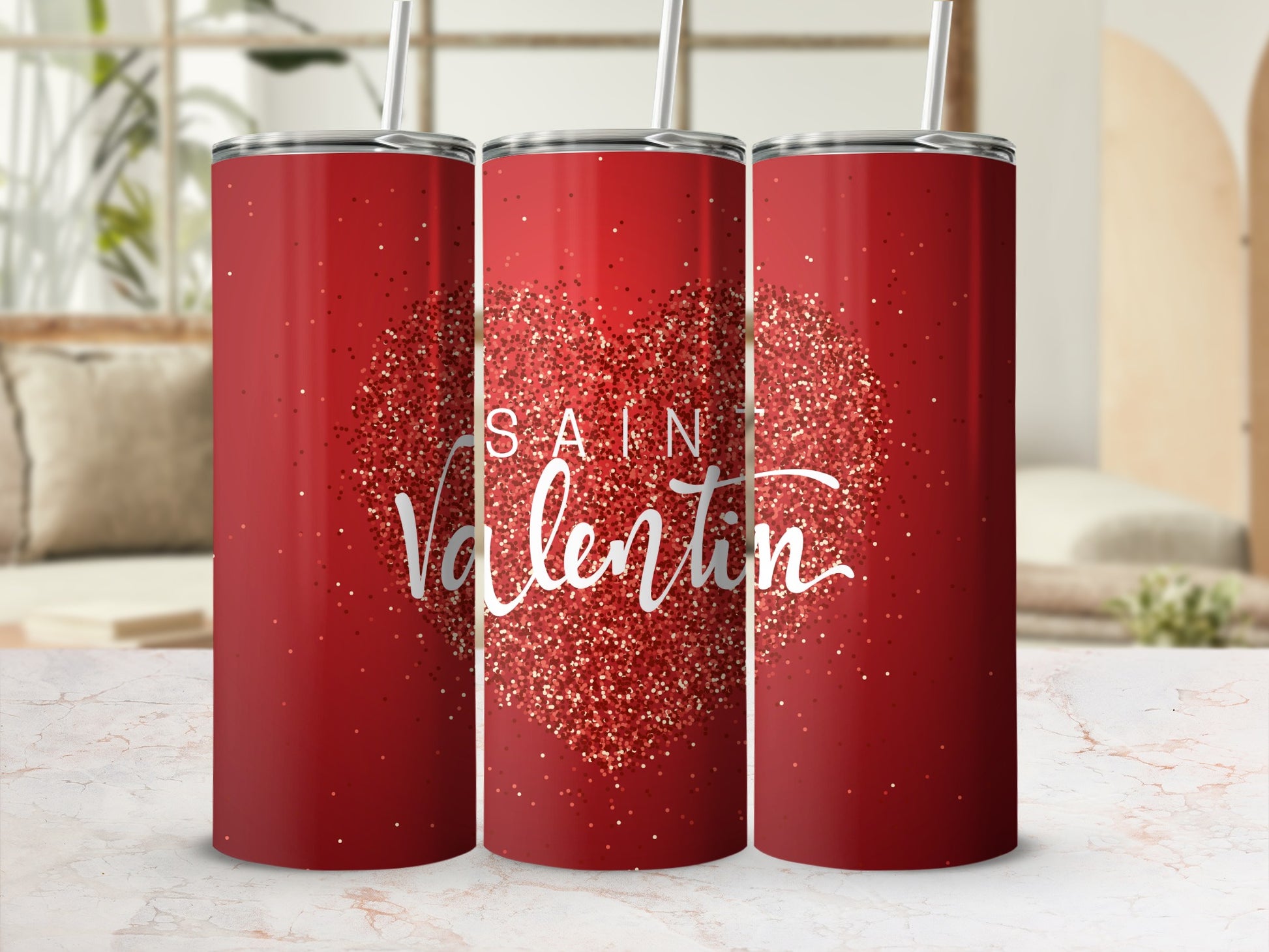 Saint Valentin Red Glitter Heart Design Tumbler
