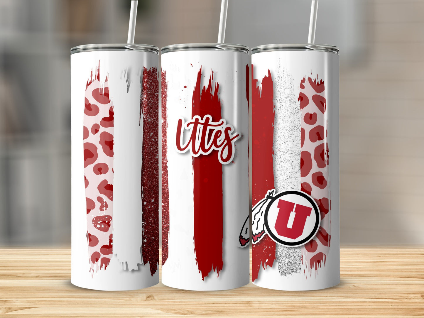 Utah Utes Vertical Stripes with U Logo Design Tumblers