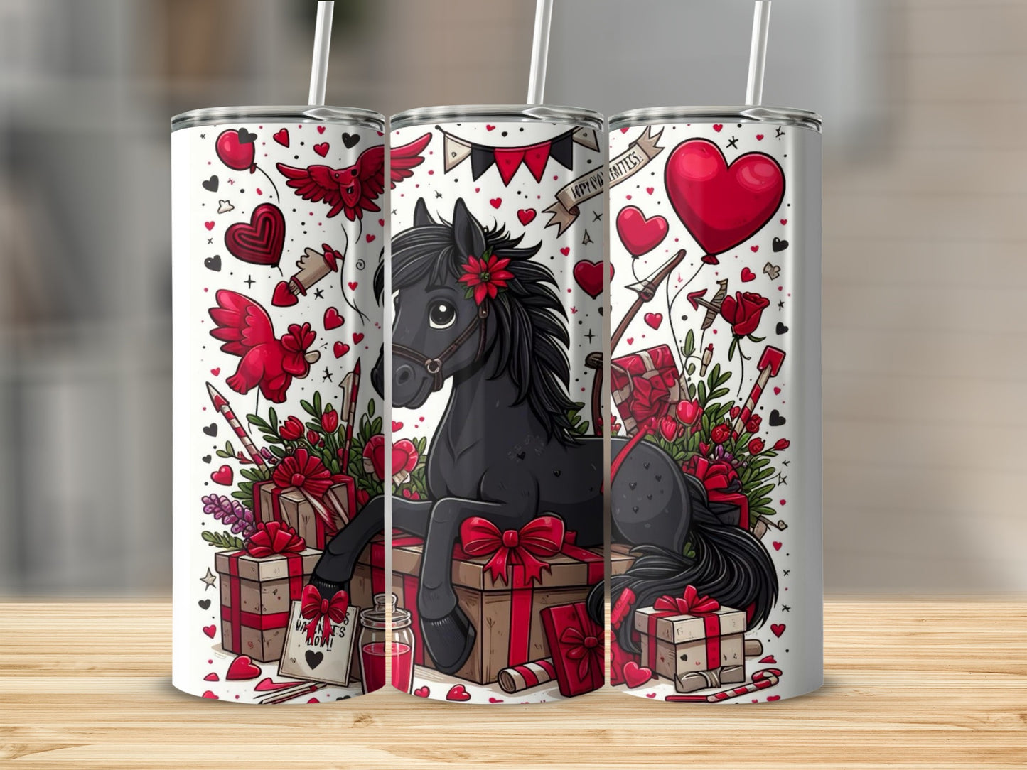 Valentine's Day Horse and Hearts Tumbler Design