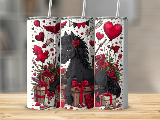 Valentine's Day Horse and Hearts Tumbler Design