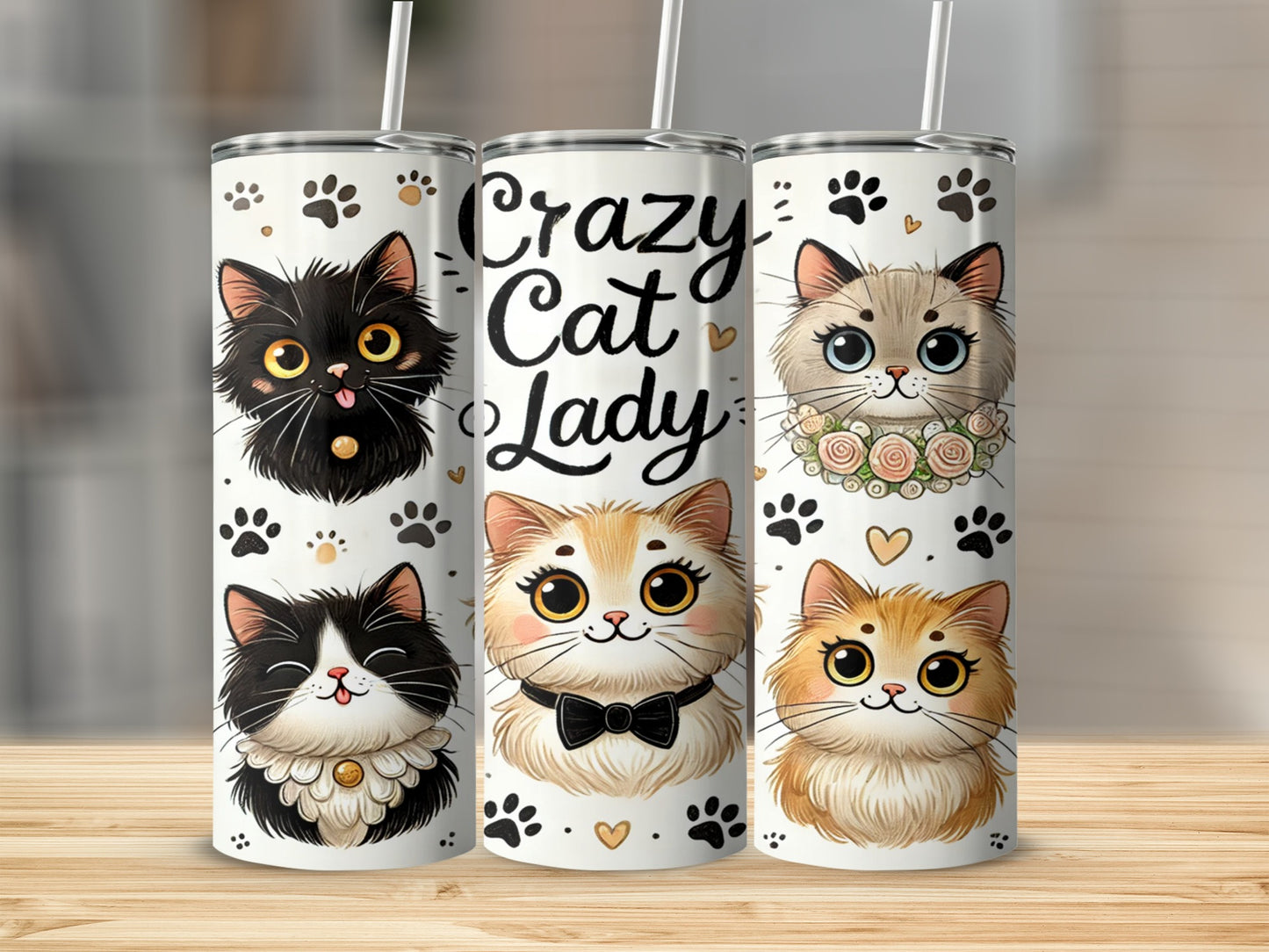 Crazy Cat Lady Tumbler with Cute Cartoon Cat Designs