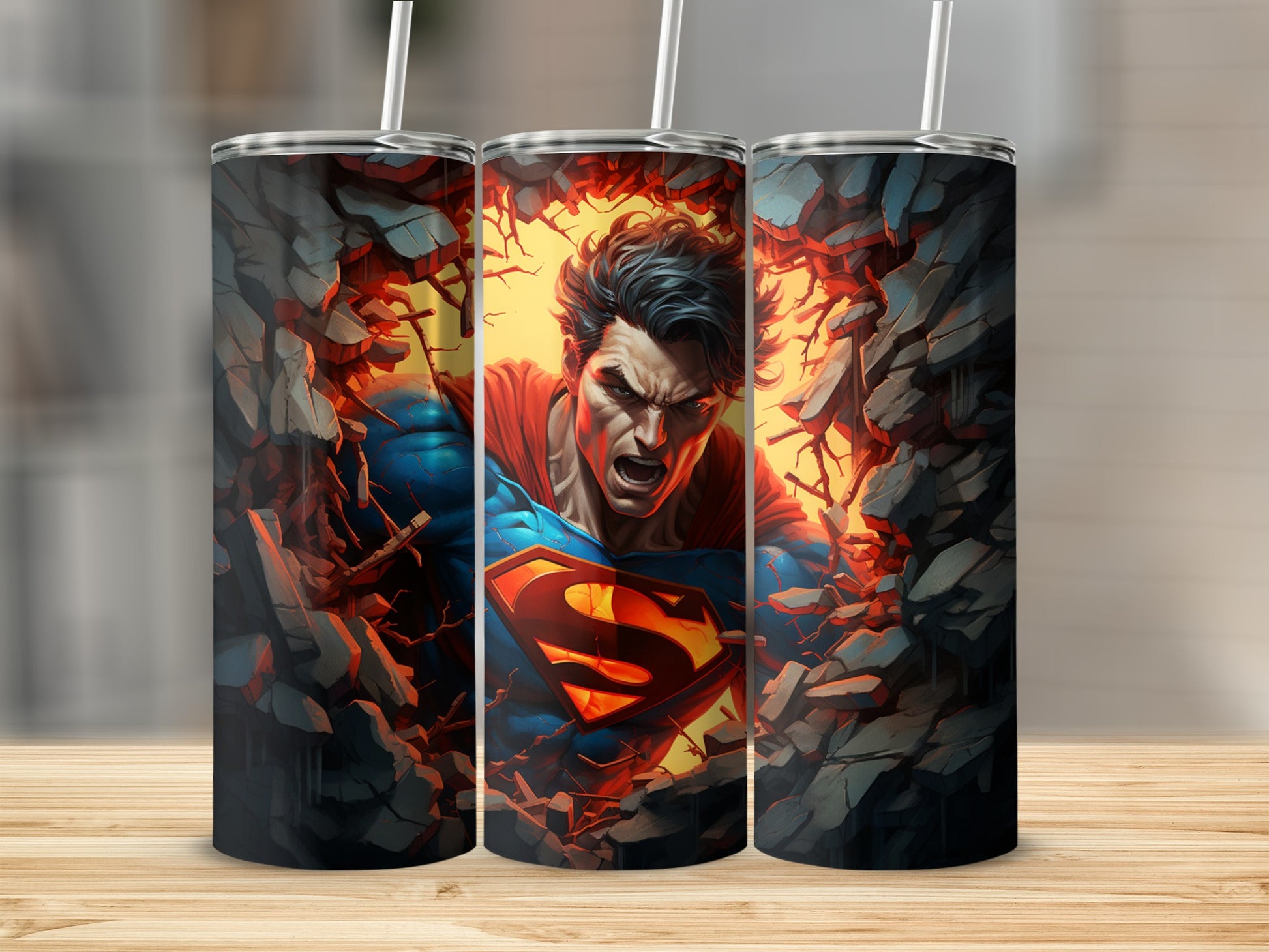 Intense Superhero Design Breaking Through Walls Tumbler