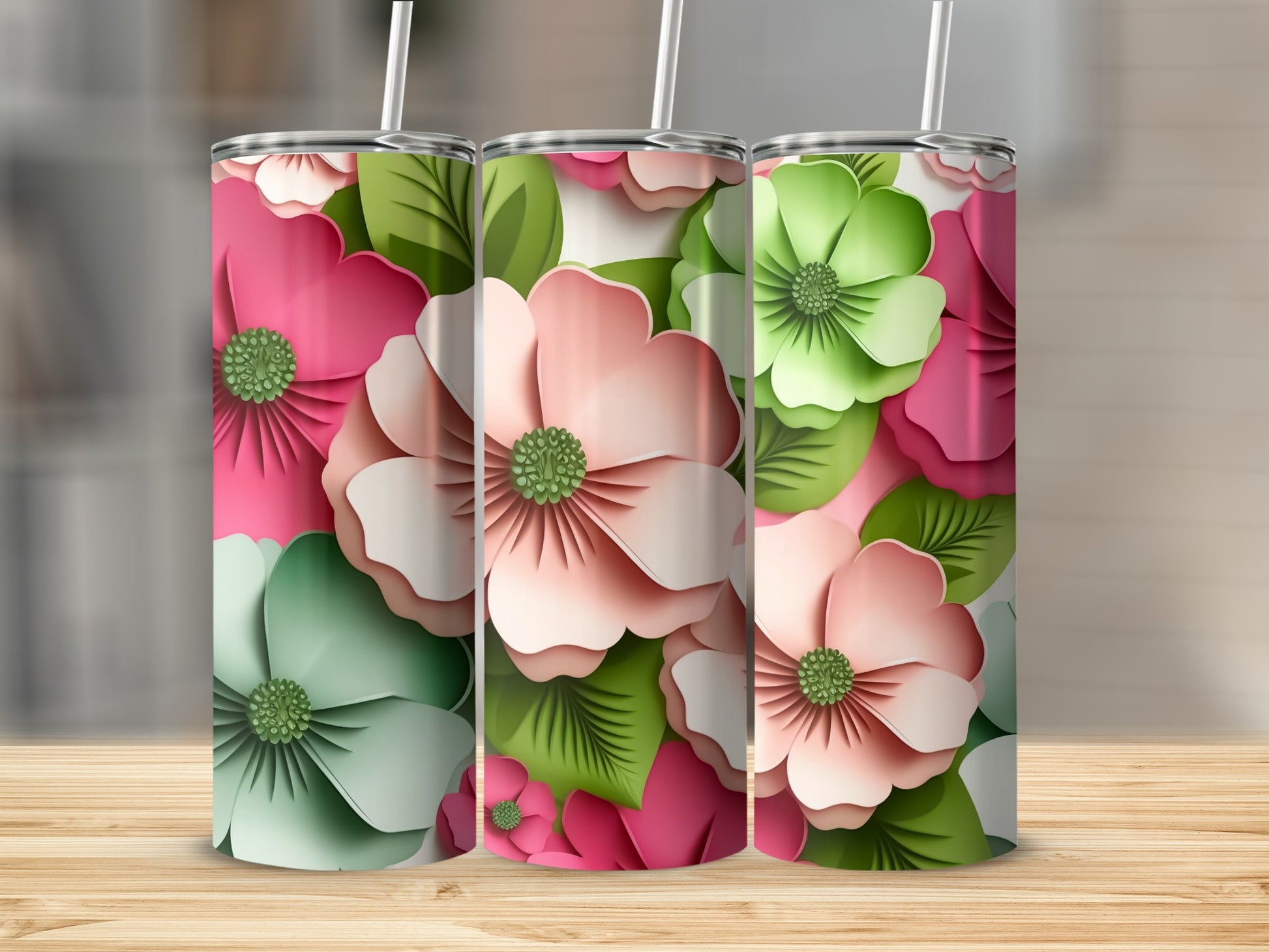 Vibrant Floral Design Insulated Tumbler Cups Set