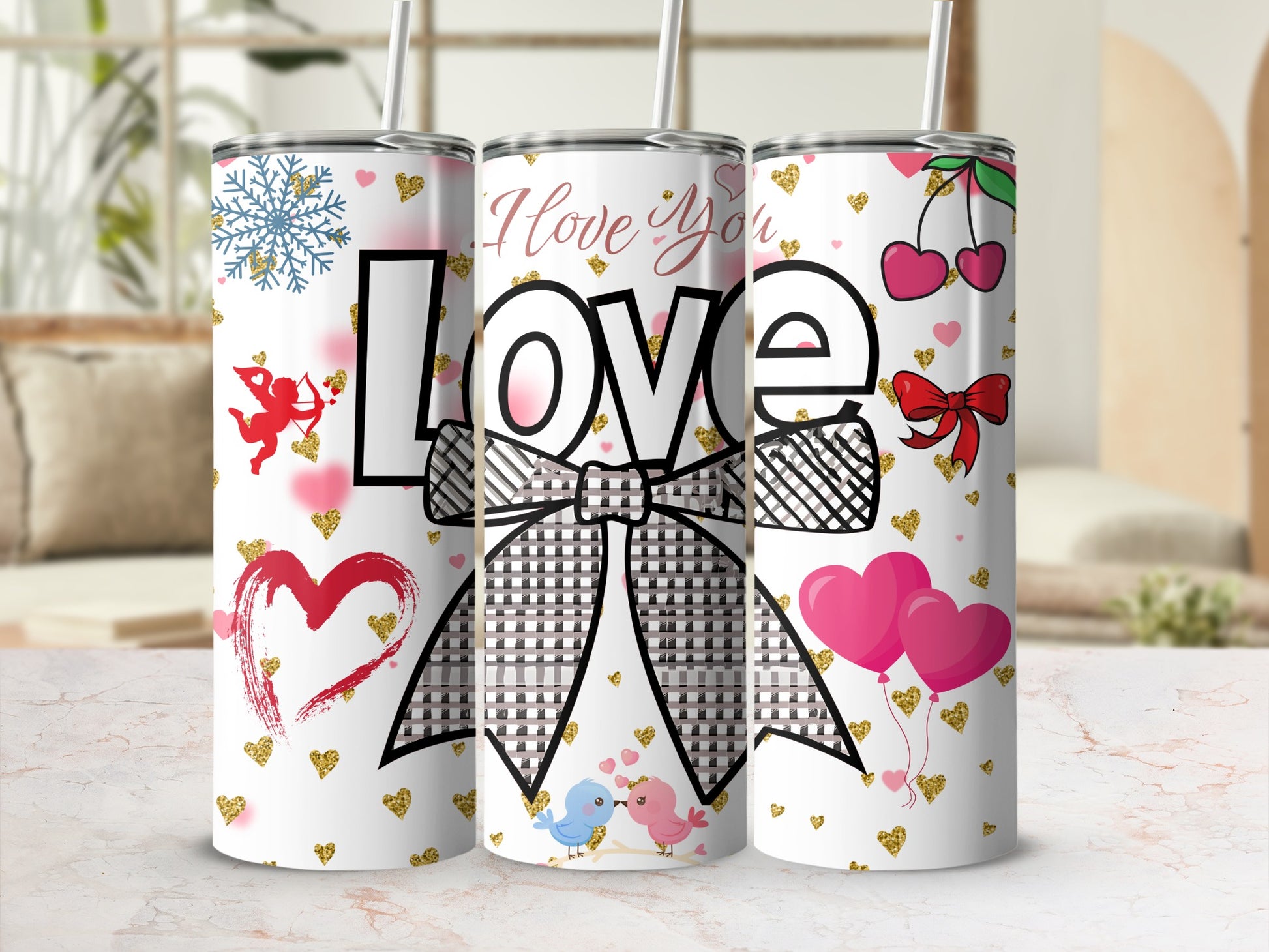 Love Themed Decorated Stainless Steel Tumbler