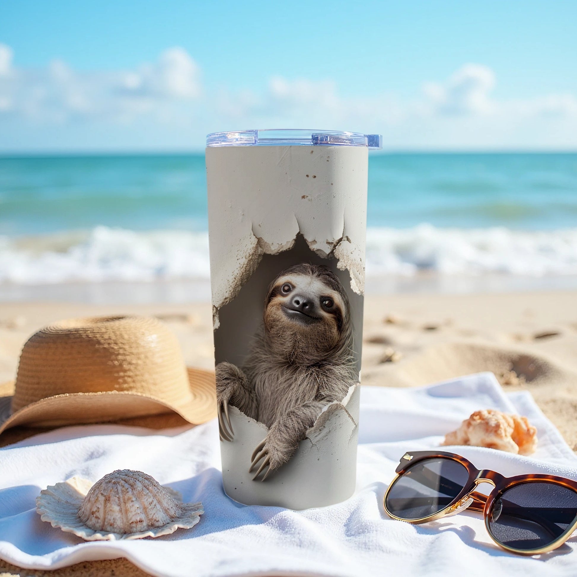 Happy Sloth Crack Design Beach Tumbler Product Type