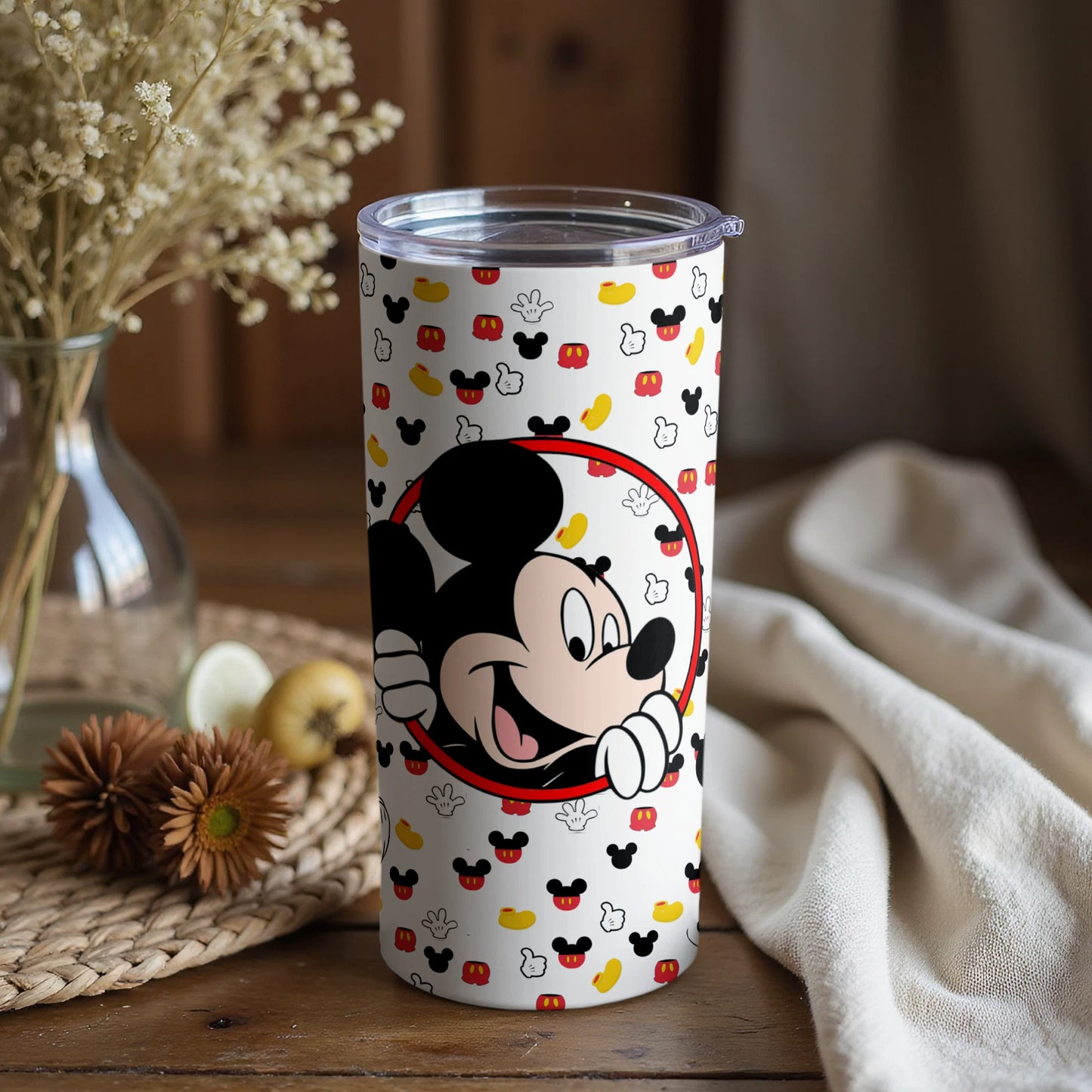 Mickey Mouse Patterned Tumbler With Lid