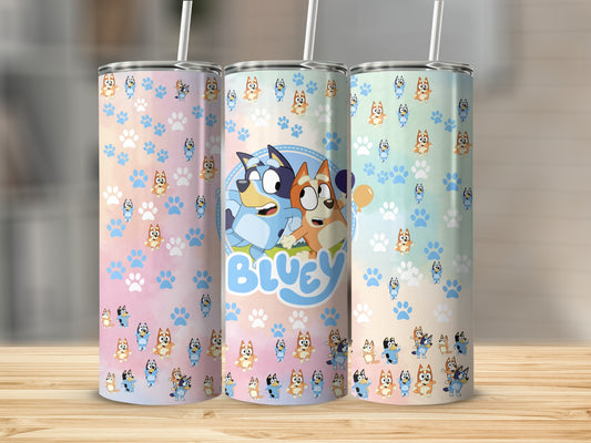 Bluey Themed Tumblers with Paw Prints and Characters