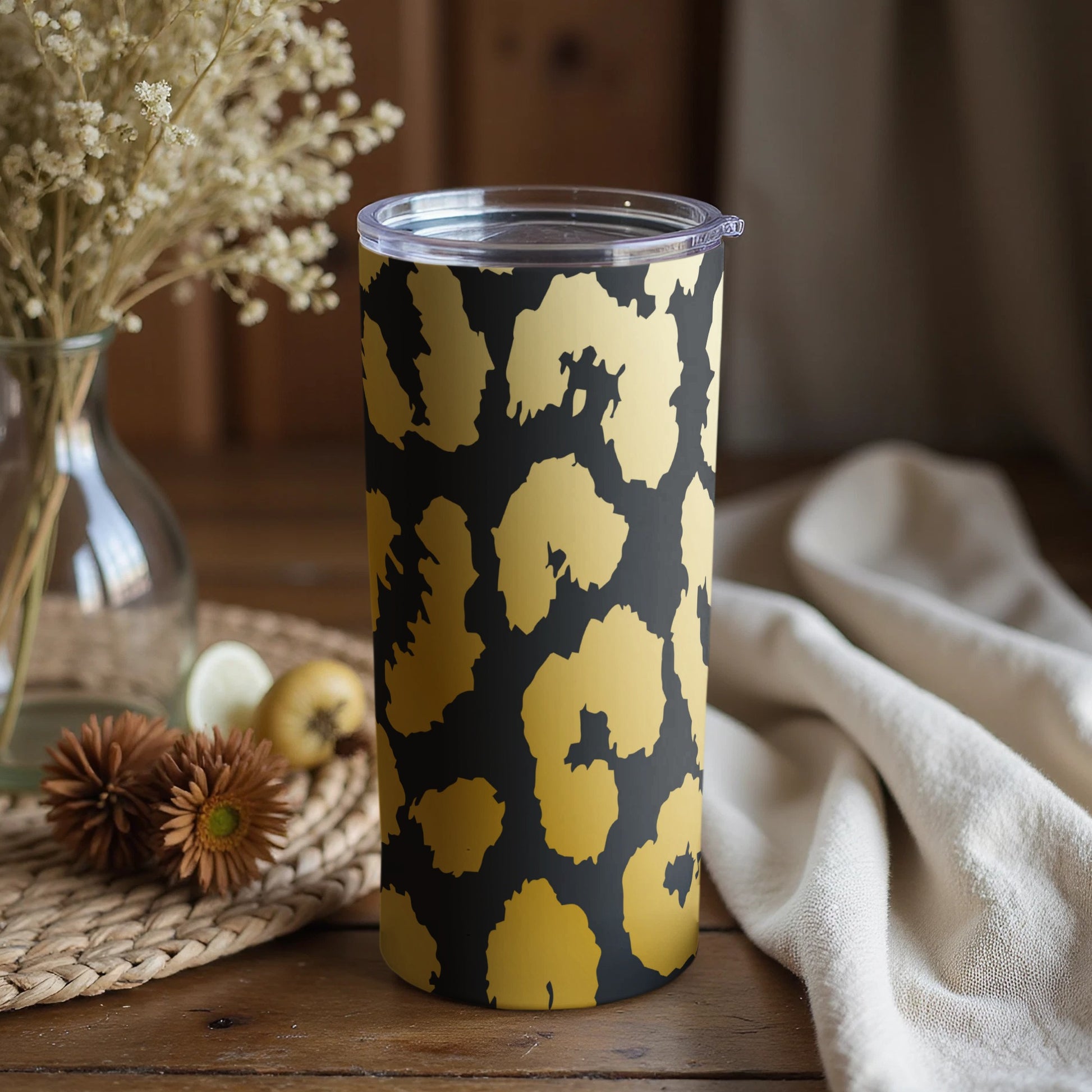 Stylish Black and Gold Leopard Print Tumbler