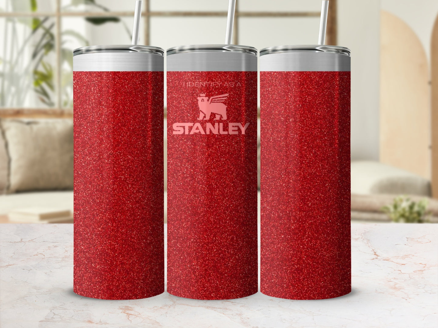 Red Glitter Slim Stanley Drinkware Tumbler Cup 20 oz