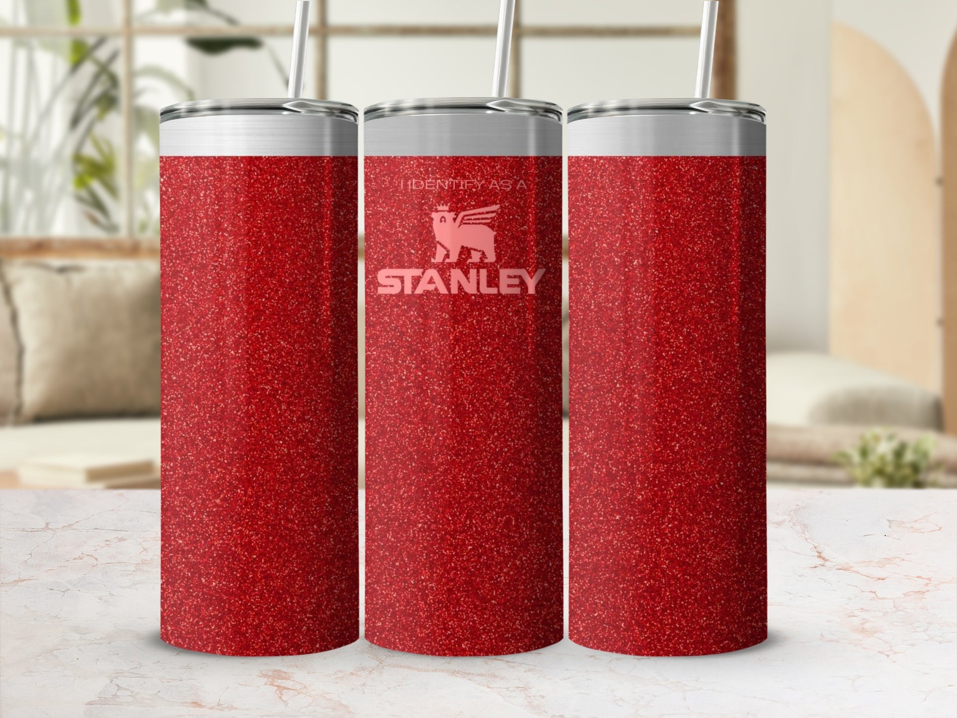 Red Glitter Slim Stanley Drinkware Tumbler Cup 20 oz
