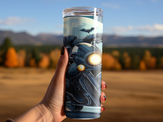 Batman on a Motorcycle Night Scene Illustration Tumblers