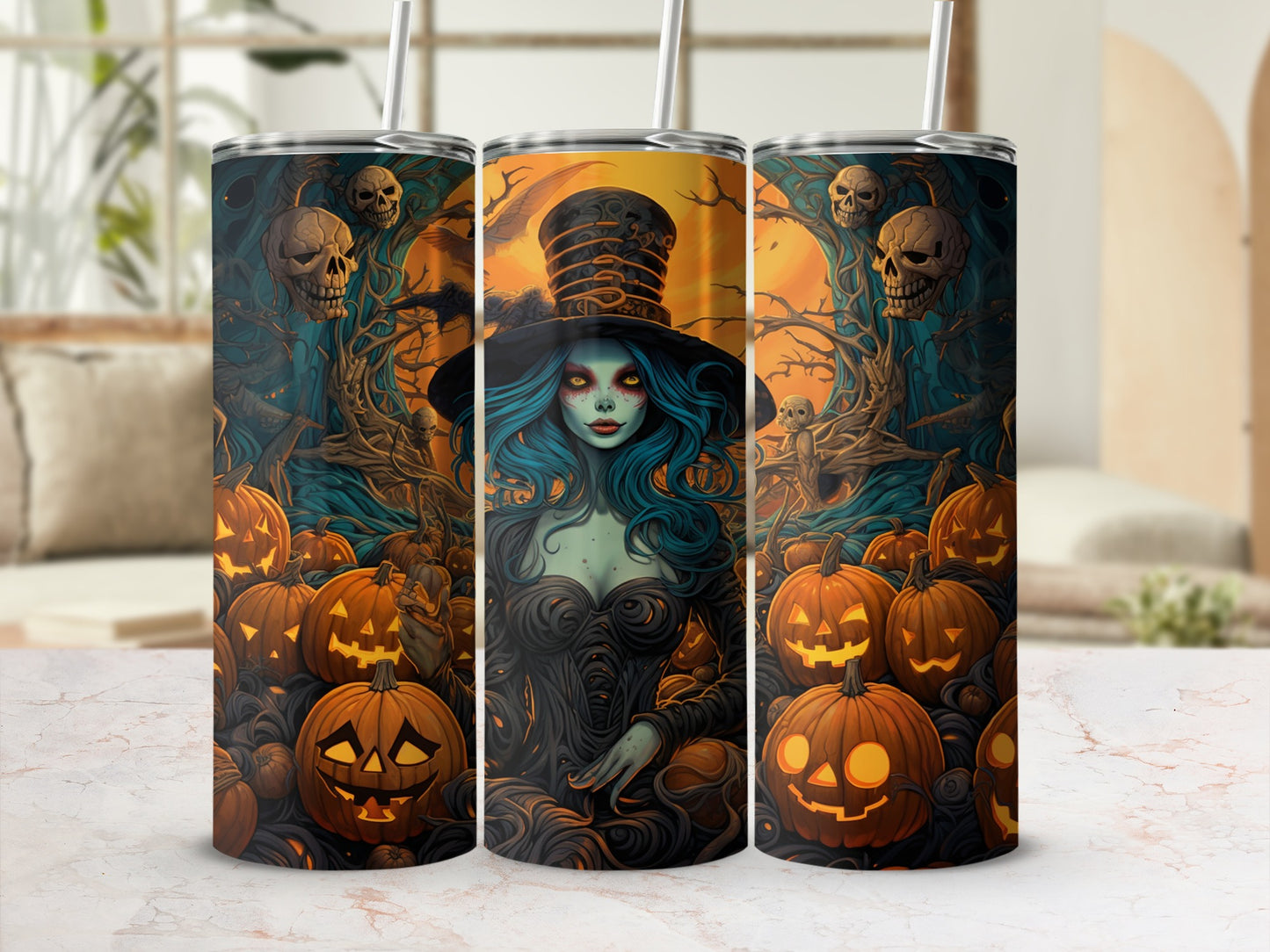 Spooky Witch and Pumpkin Halloween Tumbler Design