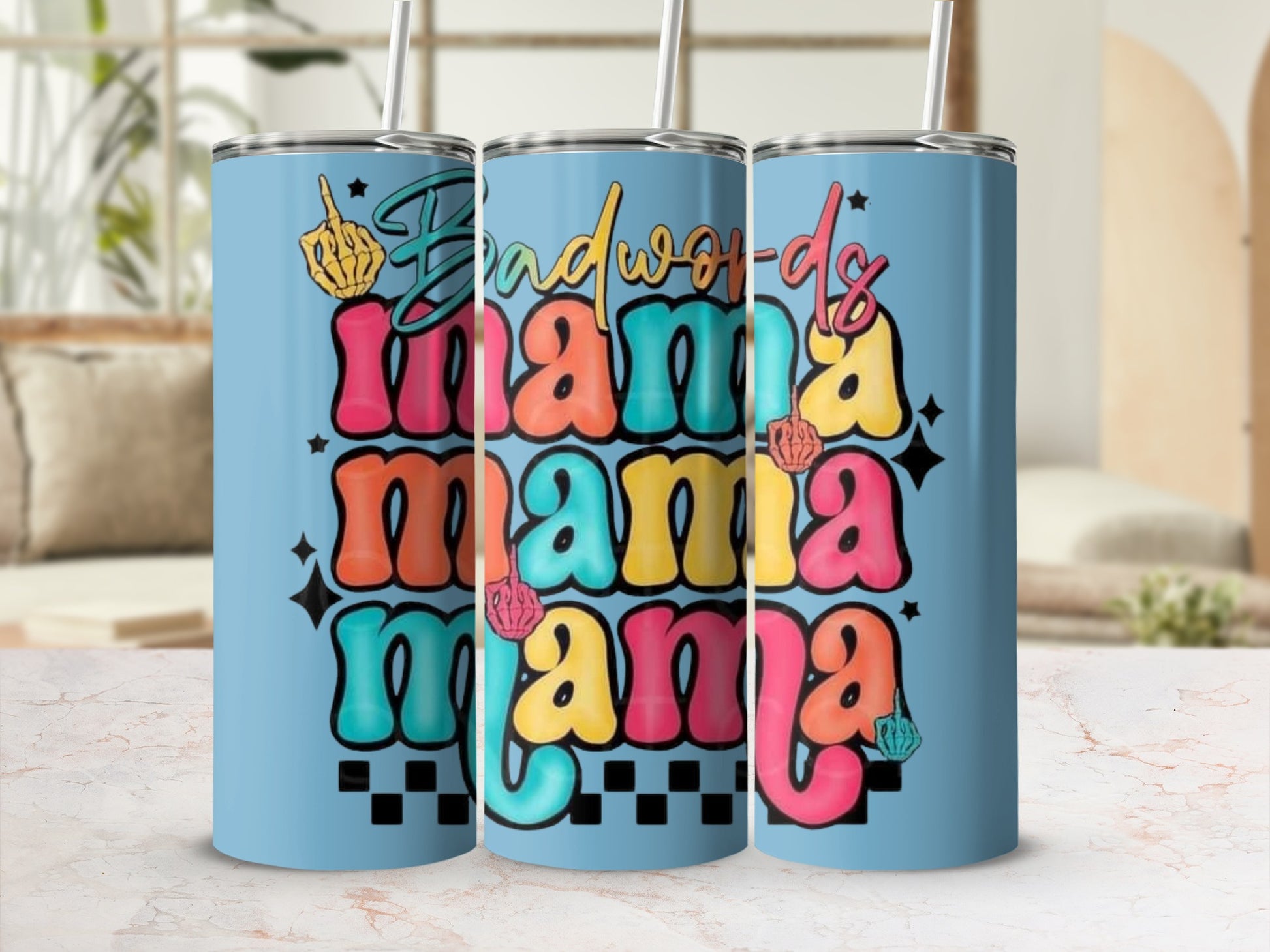 Bad Words Mama Colorful Tumbler with Middle Finger Design