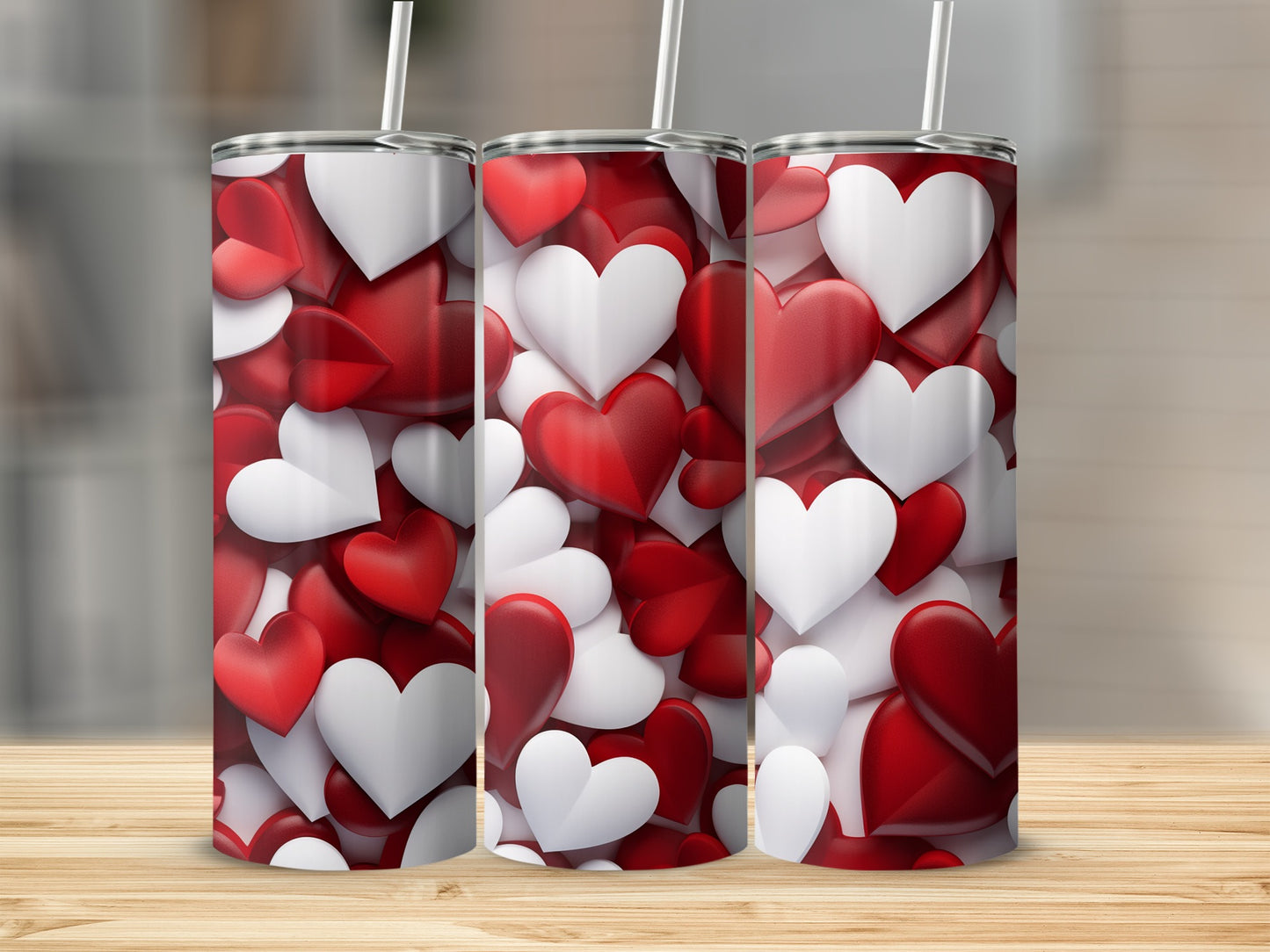 Red and White Hearts Tumbler for Your Favorite Beverage