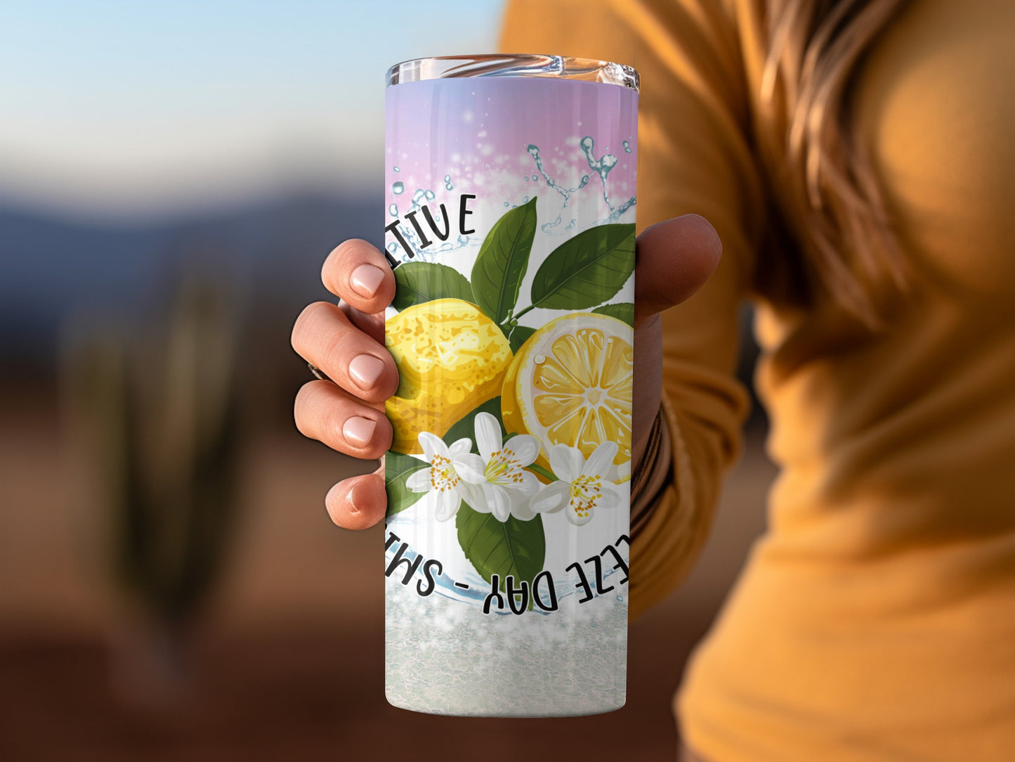 Positive Energy Lemon and Flowers Travel Tumbler