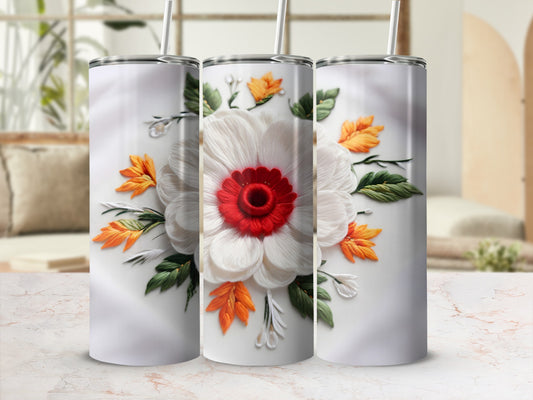 White Flower Red Core Orange Green Art Tumbler product type