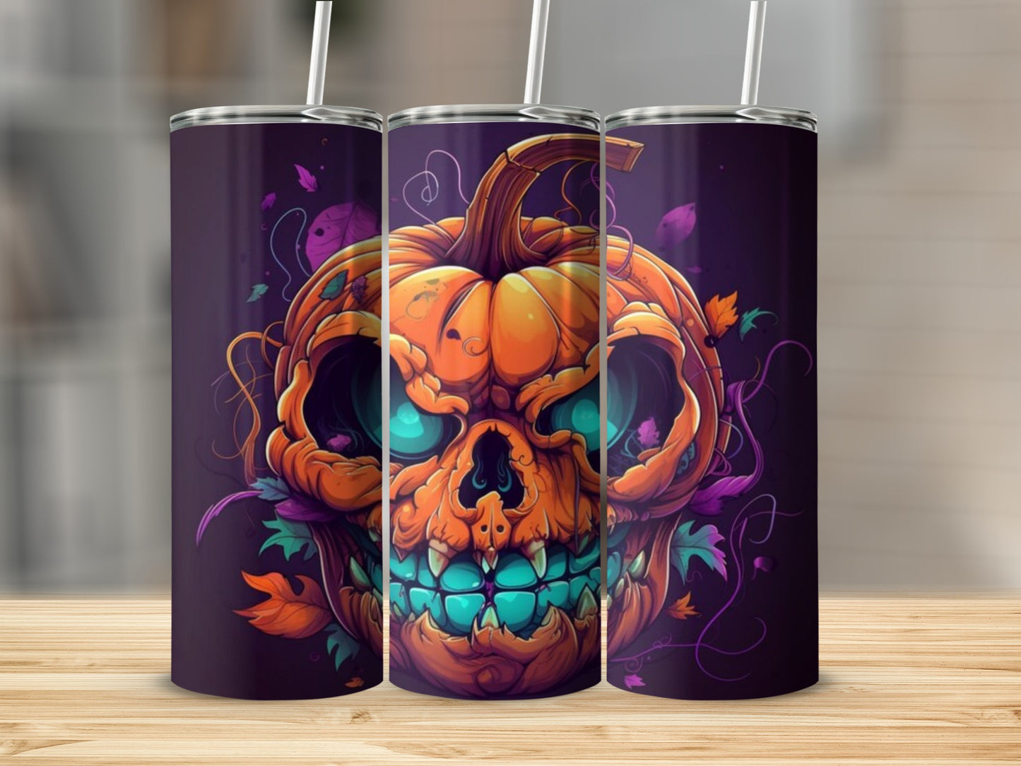 Halloween Pumpkin Skull Tumbler With Straw 20 oz