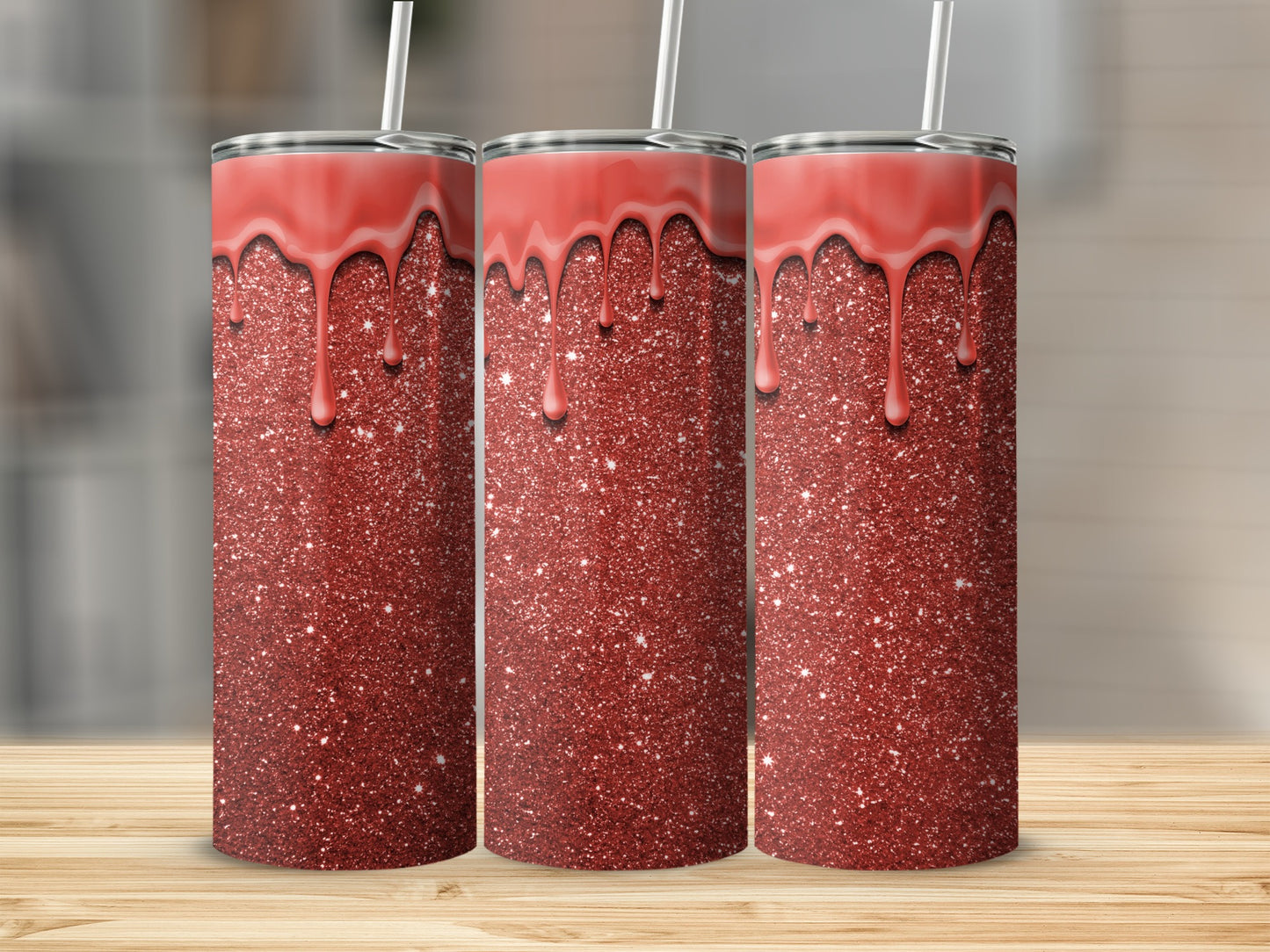 Glittering Red Tumbler with Melting Drip Design