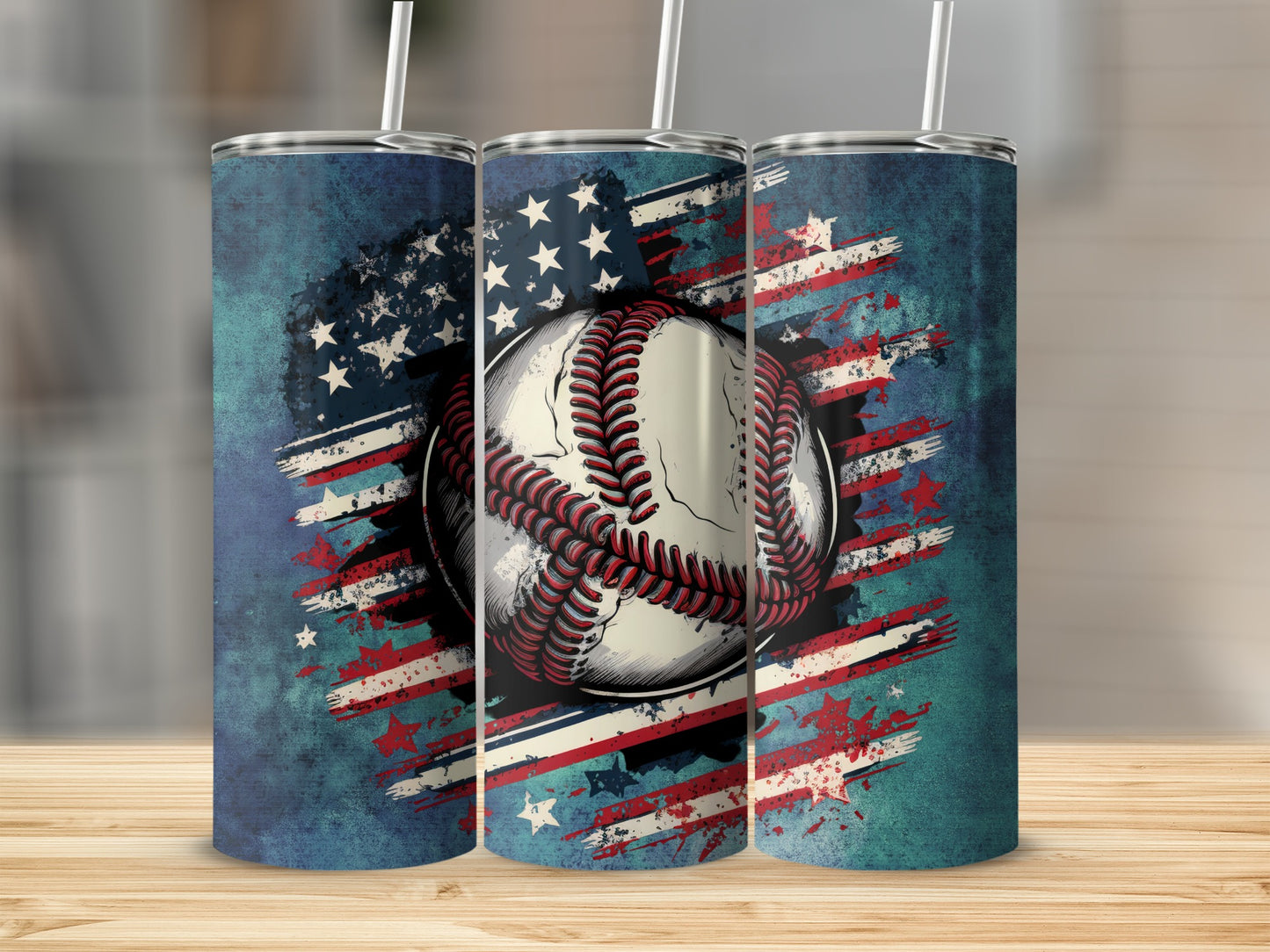 Vintage Baseball Inspired American Flag Tumbler