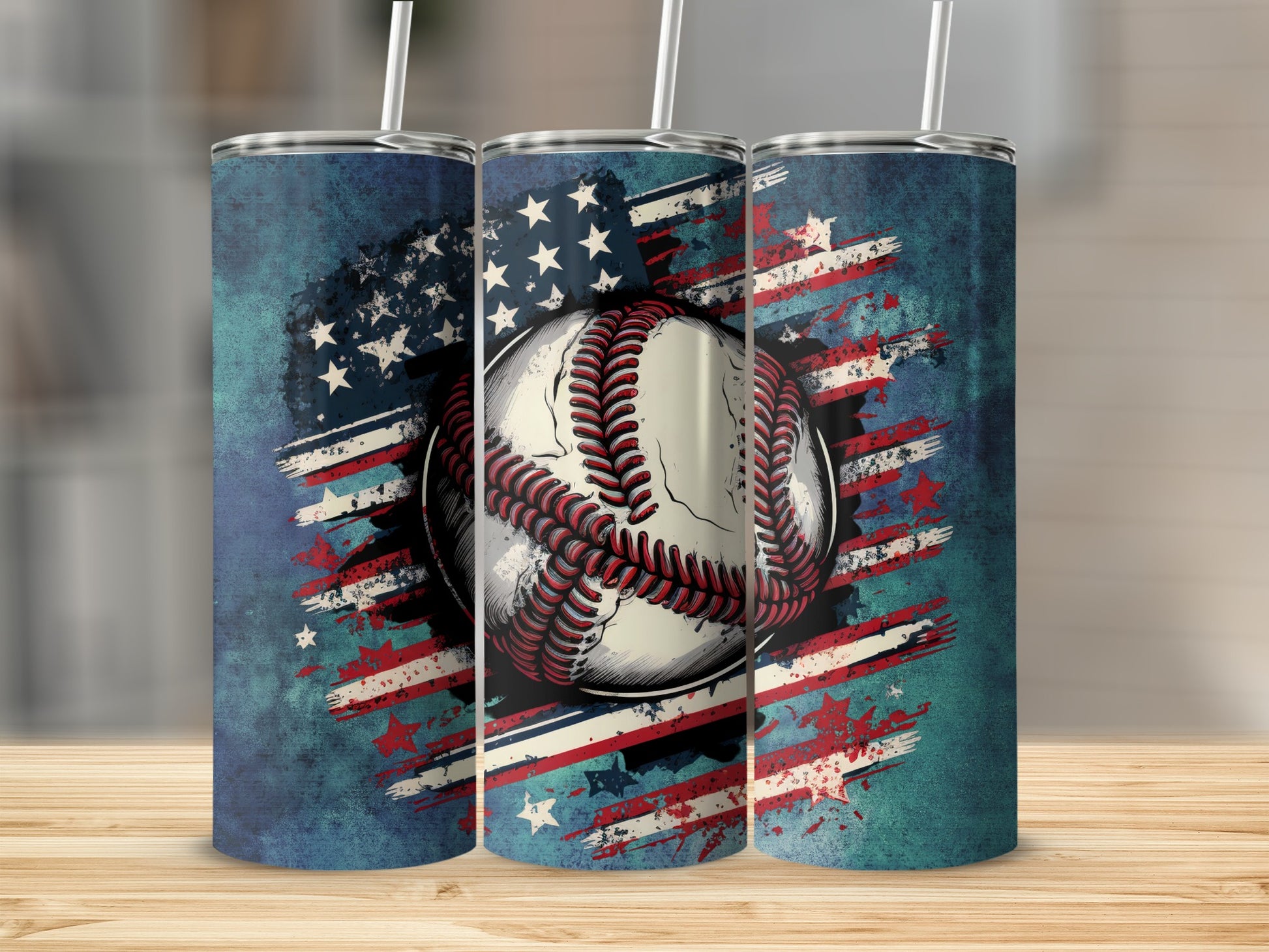 Vintage Baseball Inspired American Flag Tumbler