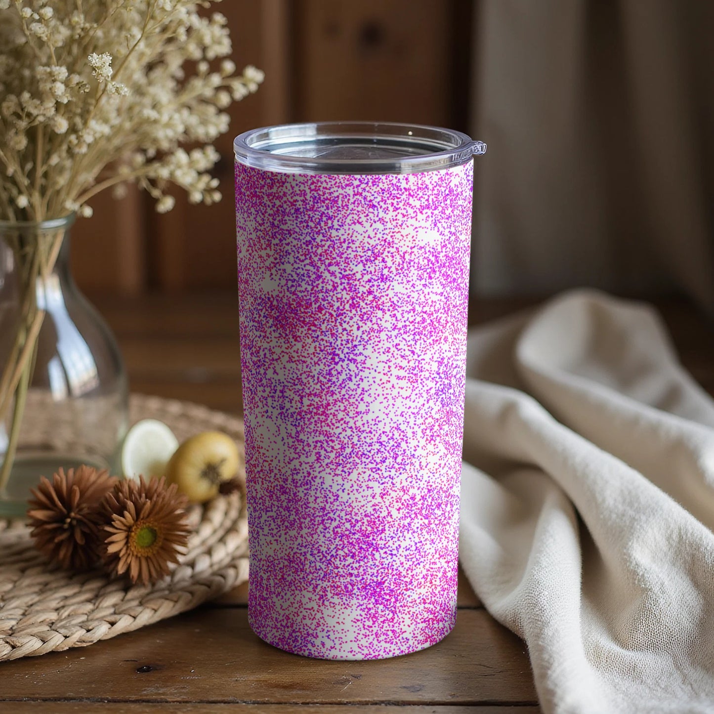 Sparkling Pink and White Glittery Tumbler Cup
