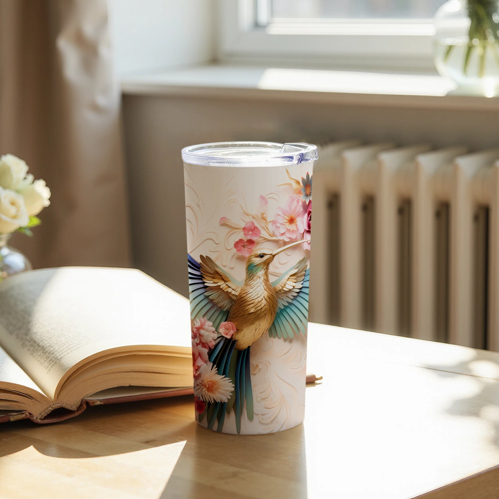 Majestic Hummingbird Floral Layered Art Tumbler product type
Tumbler
Hummingbird
Floral design
Bird lover gift
Nature inspired
Artistic drinkware
Layered art
Pink flowers
Travel mug
Unique gift
Custom design
Paper art look
Elegant tumbler
Decorative cup
Gift for her
Beverage holder
Spring theme
Summer vibes
Kitchenware
Drink container