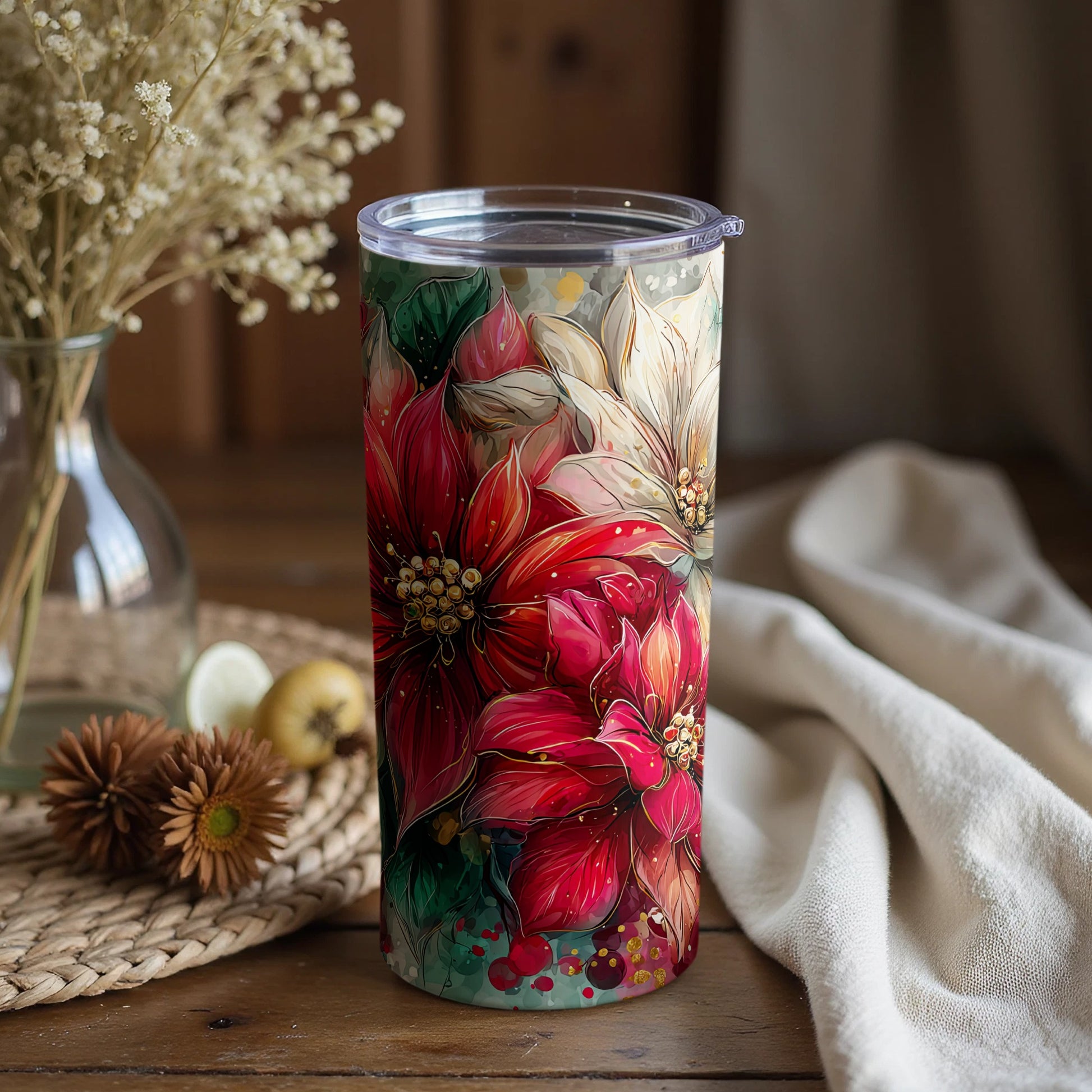 Vibrant Floral Design Decorative Tumbler Cup