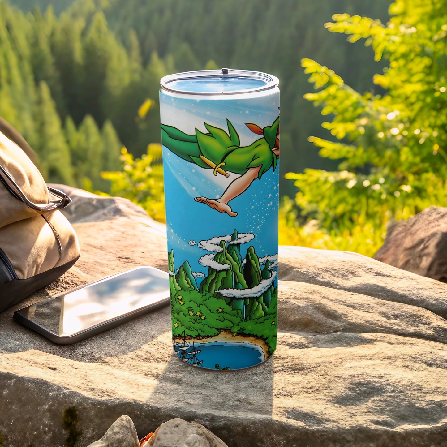 Fantasy Landscape Themed Tumbler With Explorer Flying