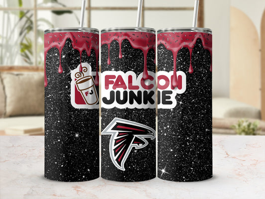 Falcon Junkie Drinkware with Red Drips Design Tumblers