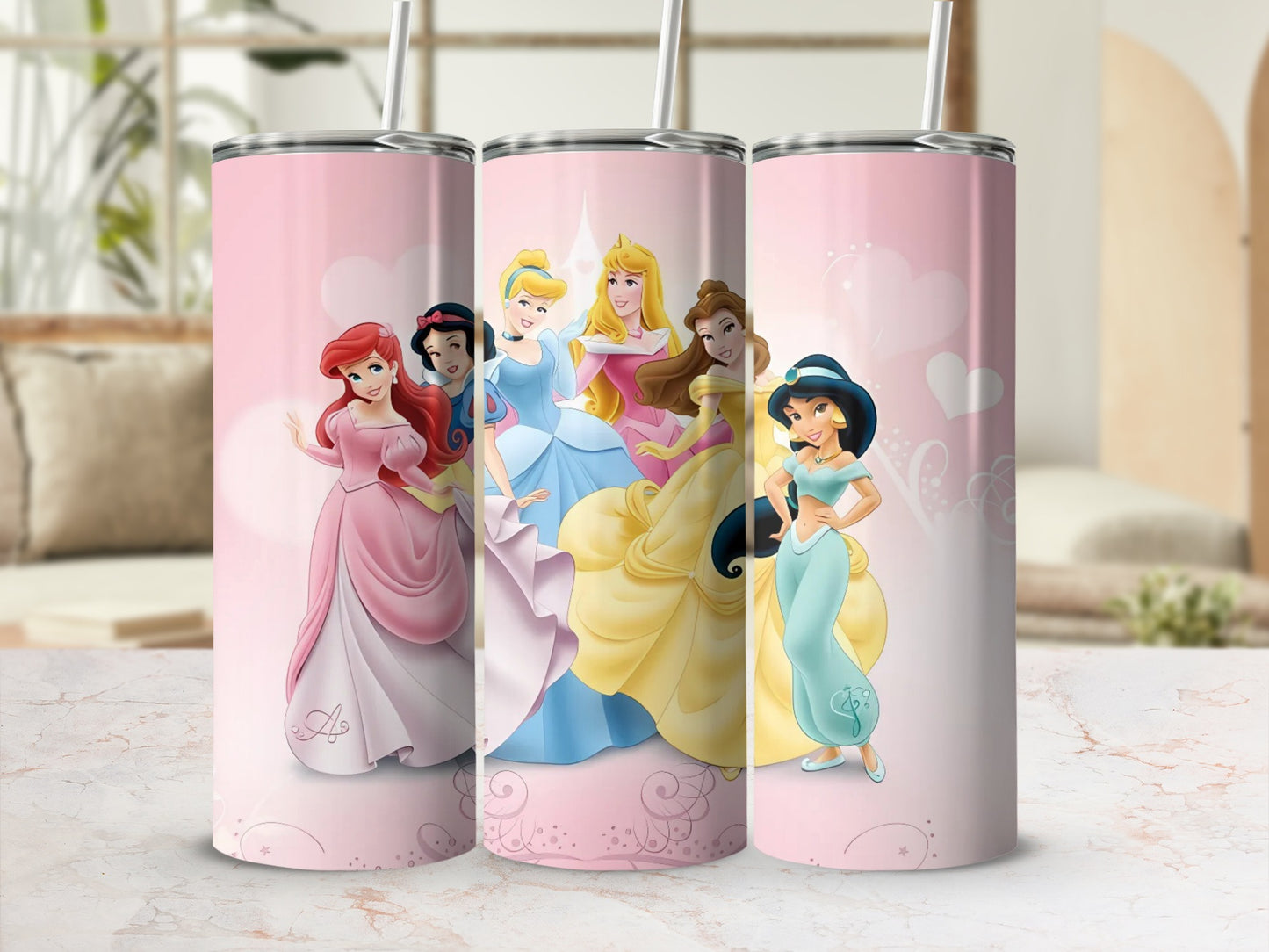 Disney Princess Theme Insulated Tumbler Cup with Straw