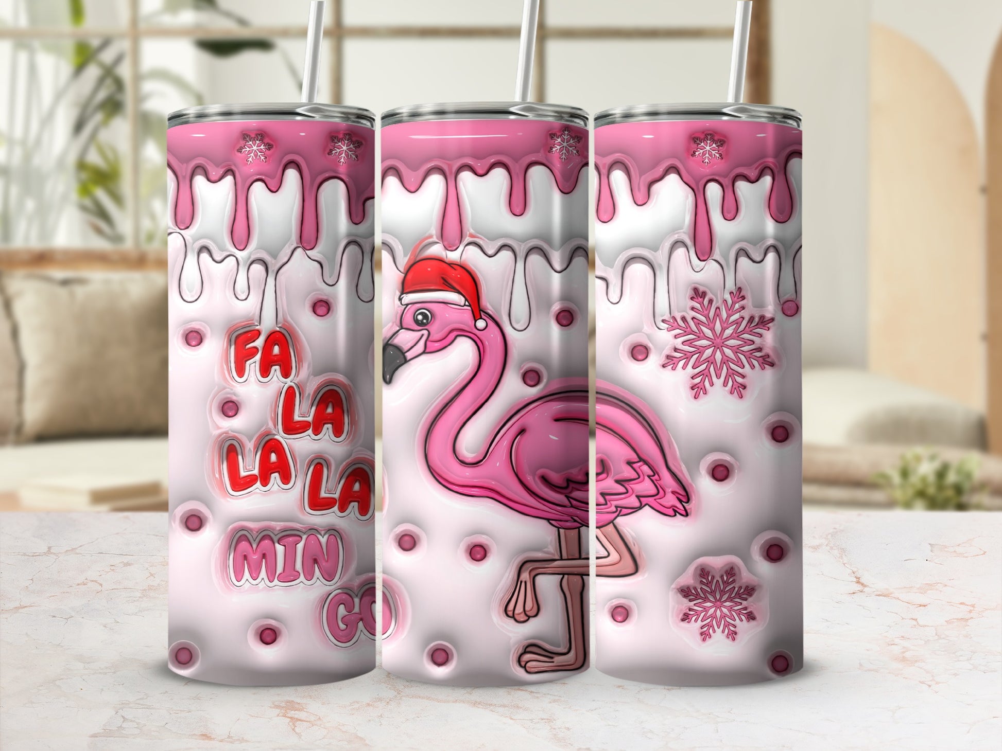 Flamingo and Snowflakes Fa La La La La Tumbler