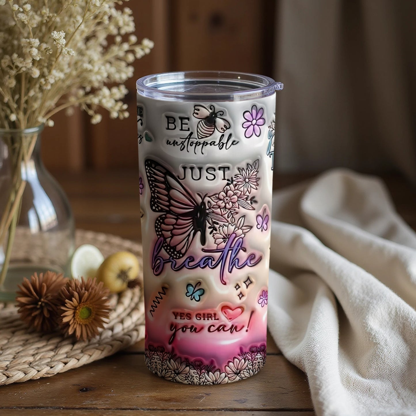 Motivational Butterfly Design Tumbler for Women