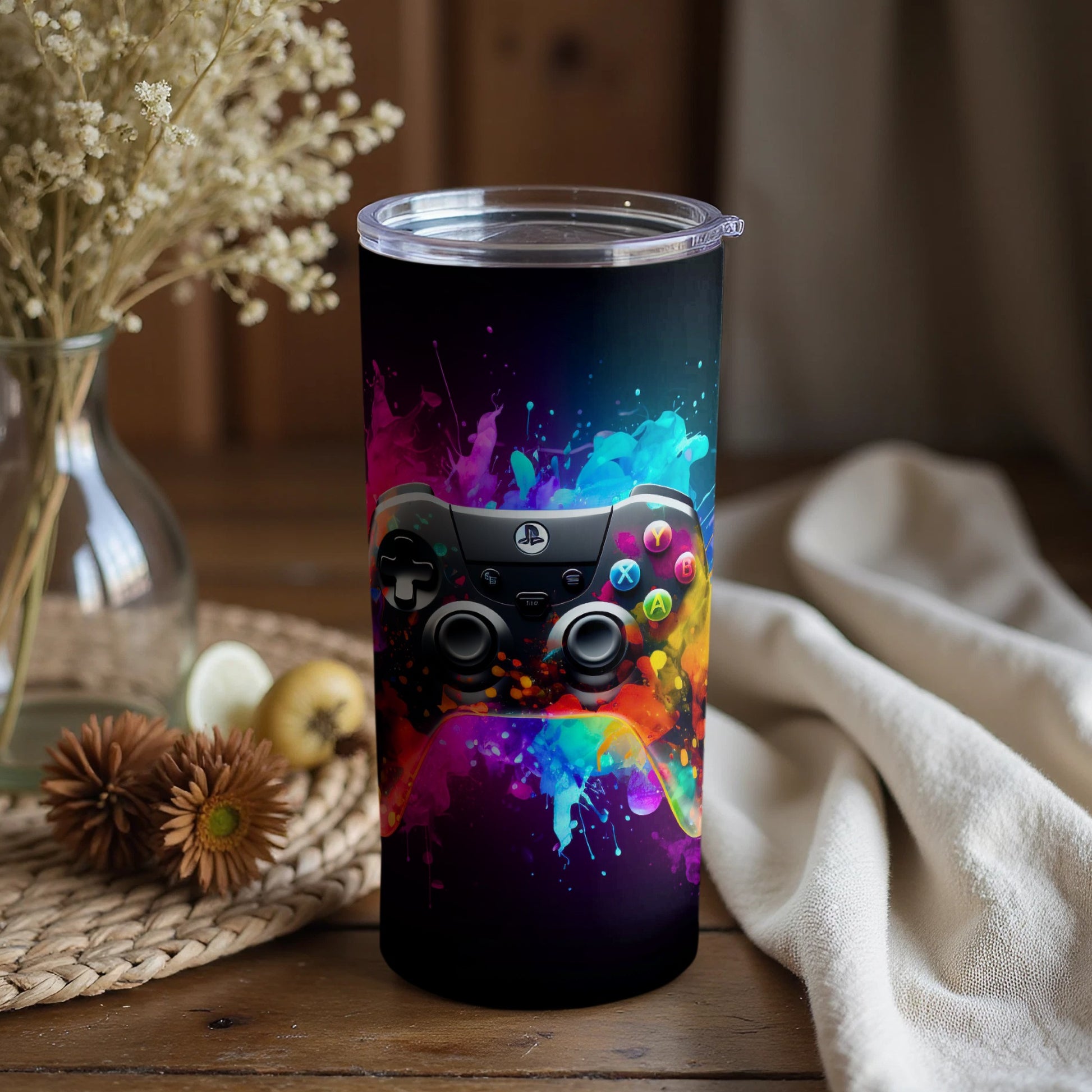 Vibrant Colorful Game Controller Design Tumbler