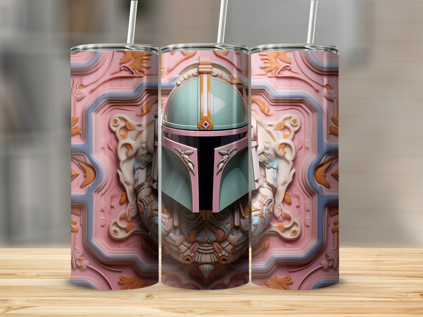 Mandalorian Themed Tumbler with Intricate Design