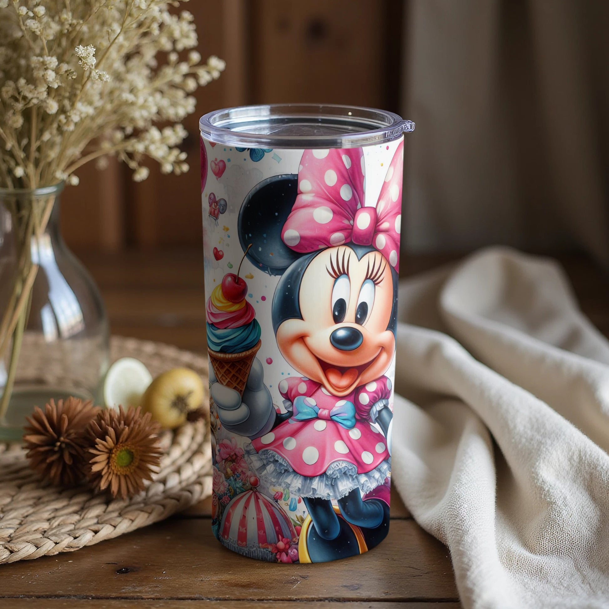 Cute Minnie Mouse Tumbler with Ice Cream Design