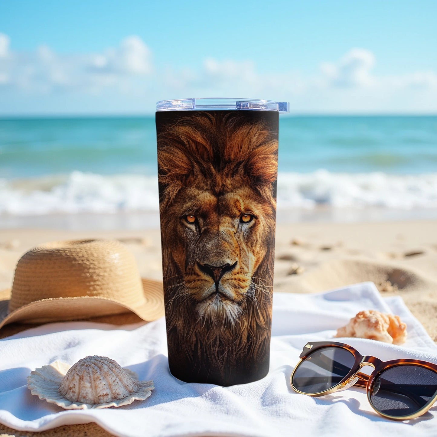 Majestic Lion Portrait Tumbler Summer Beach Product Type