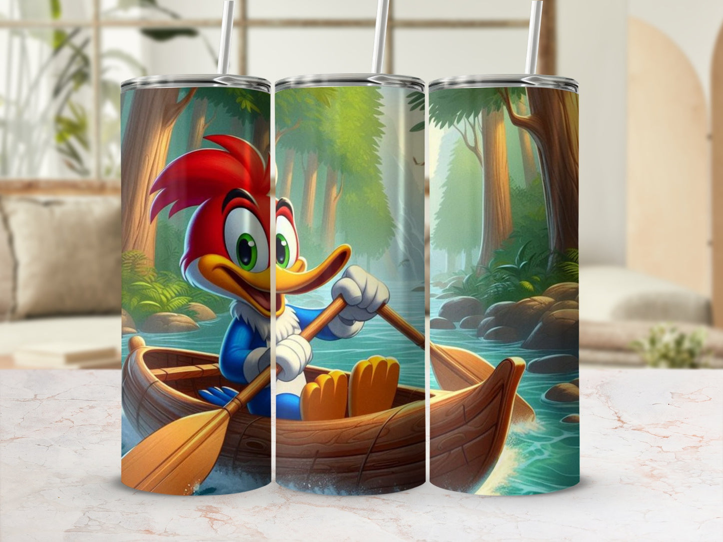 Fun Cartoon Character Paddling in a Boat Tumbler Product