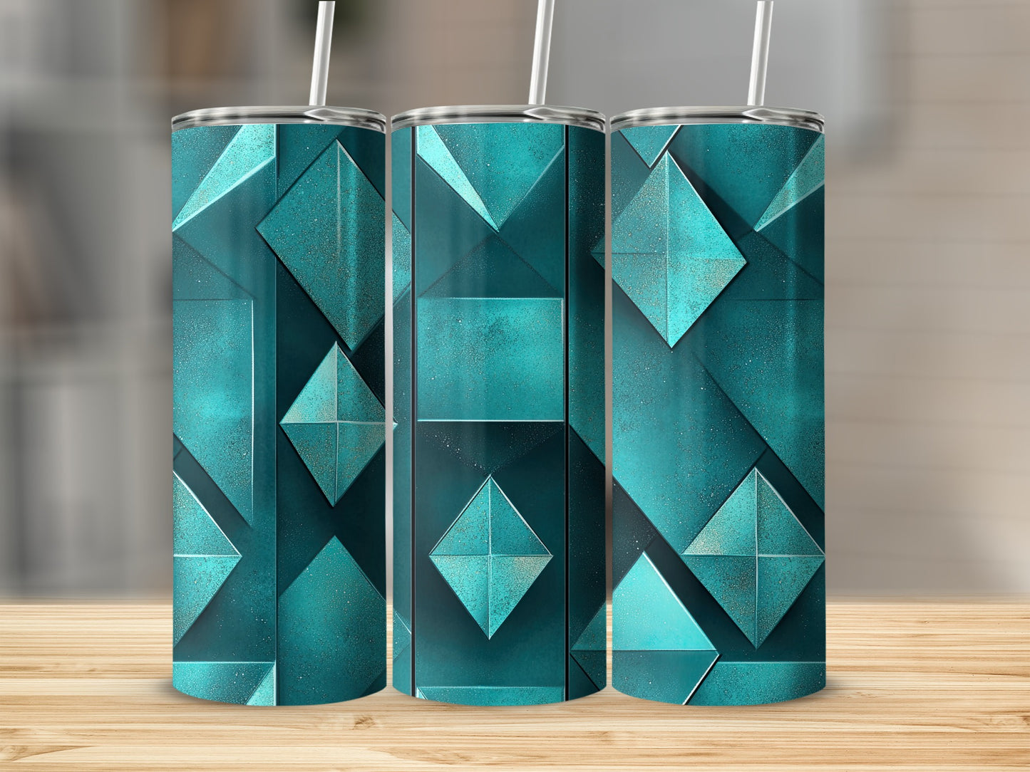 Teal Geometric Shapes Design Aqua and Turquoise Tumblers