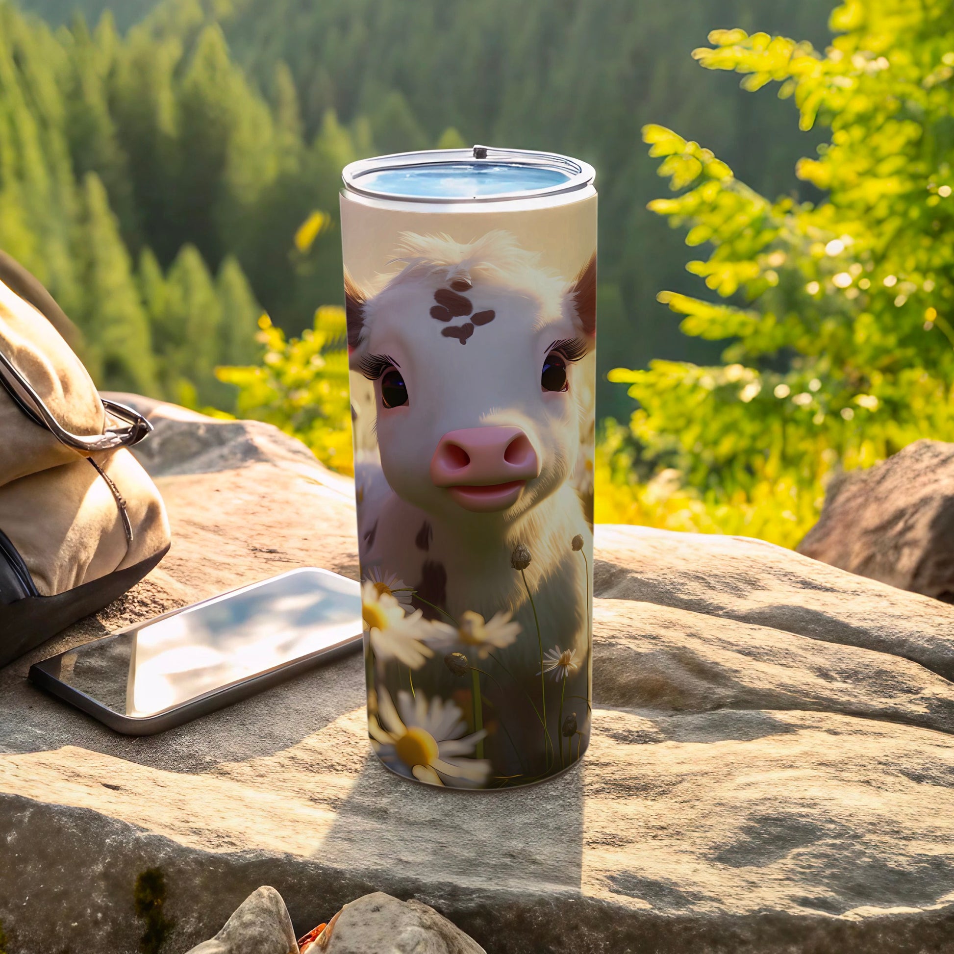 Cute Cartoon Calf Daisies Outdoor Scene Tumbler product type
Tumbler, Cow, Calf, Daisy, Cute cow, Cartoon calf, Animal print, Floral design, Nature scene, Outdoor theme, Drinkware, Beverage holder, Gift idea, Unique design, Forest background, Wildflower, Rustic style, Scenic view, Cute animal, Travel mug