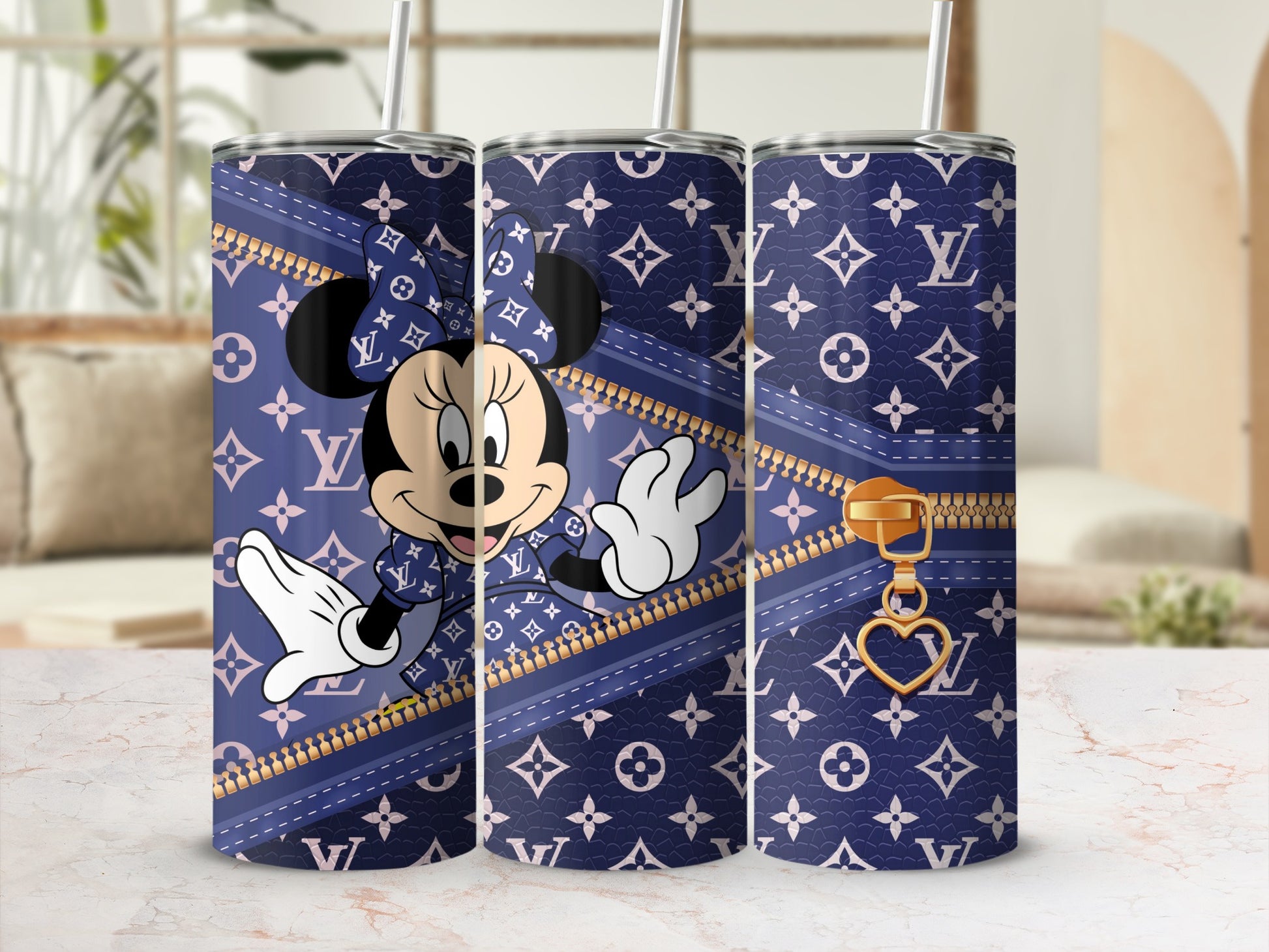 Minnie Mouse Themed Designer Tumbler With Heart Key Charm