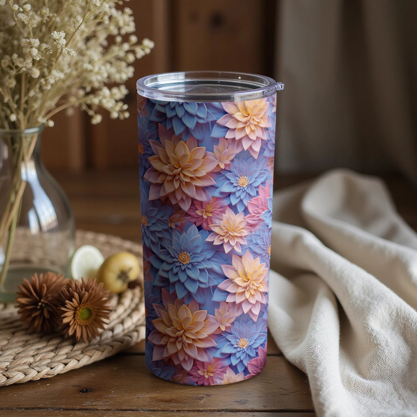 Vibrant Floral Design Colorful Insulated Tumbler Cup