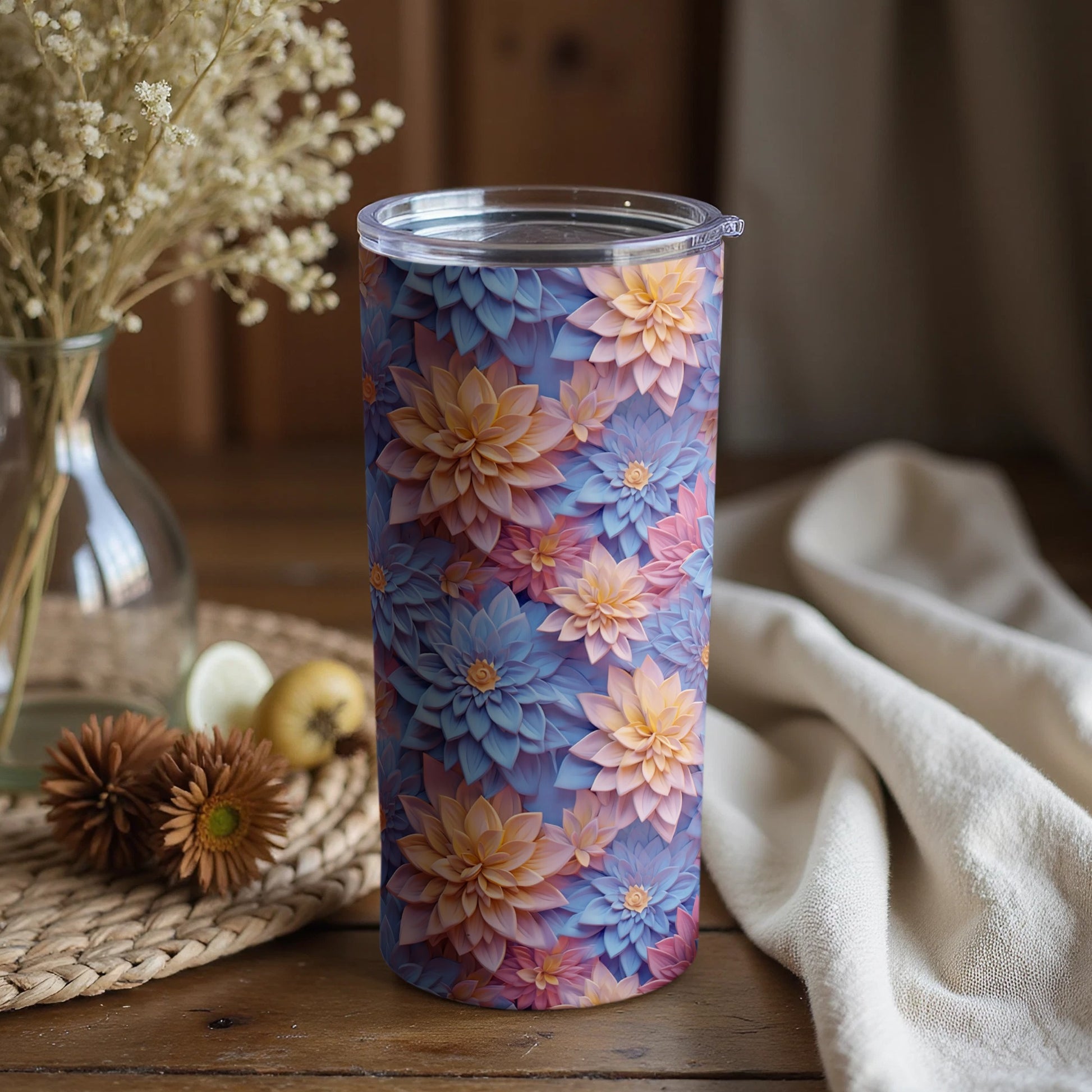 Vibrant Floral Design Colorful Insulated Tumbler Cup