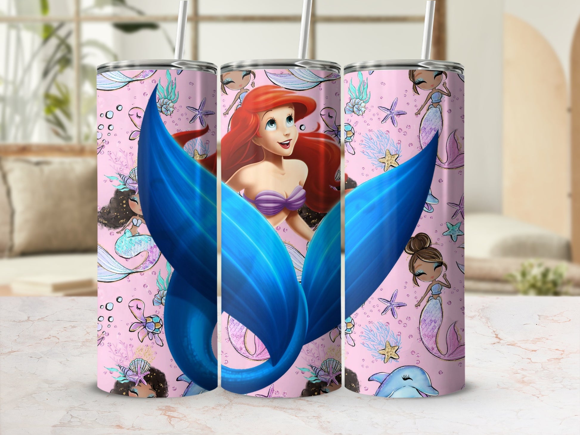 Little Mermaid Cartoon Characters Themed Drink Tumbler