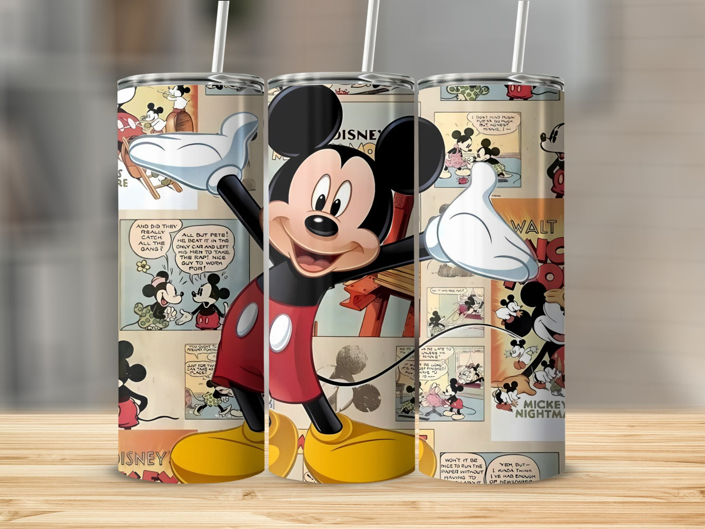 Mickey Mouse Comic Strip Design Tumbler With Straw