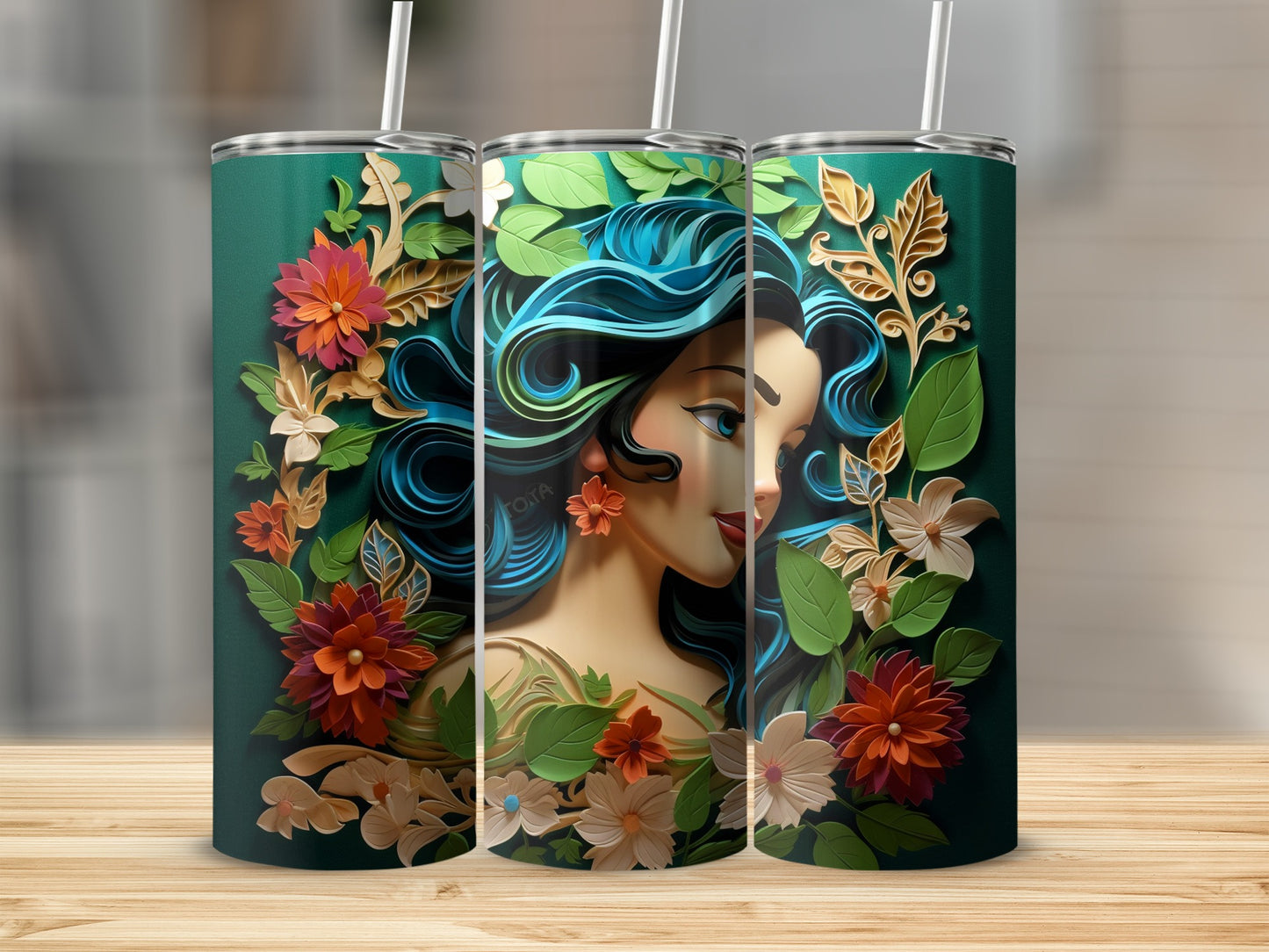 Colorful Floral Hair Design Art Print on Tumbler