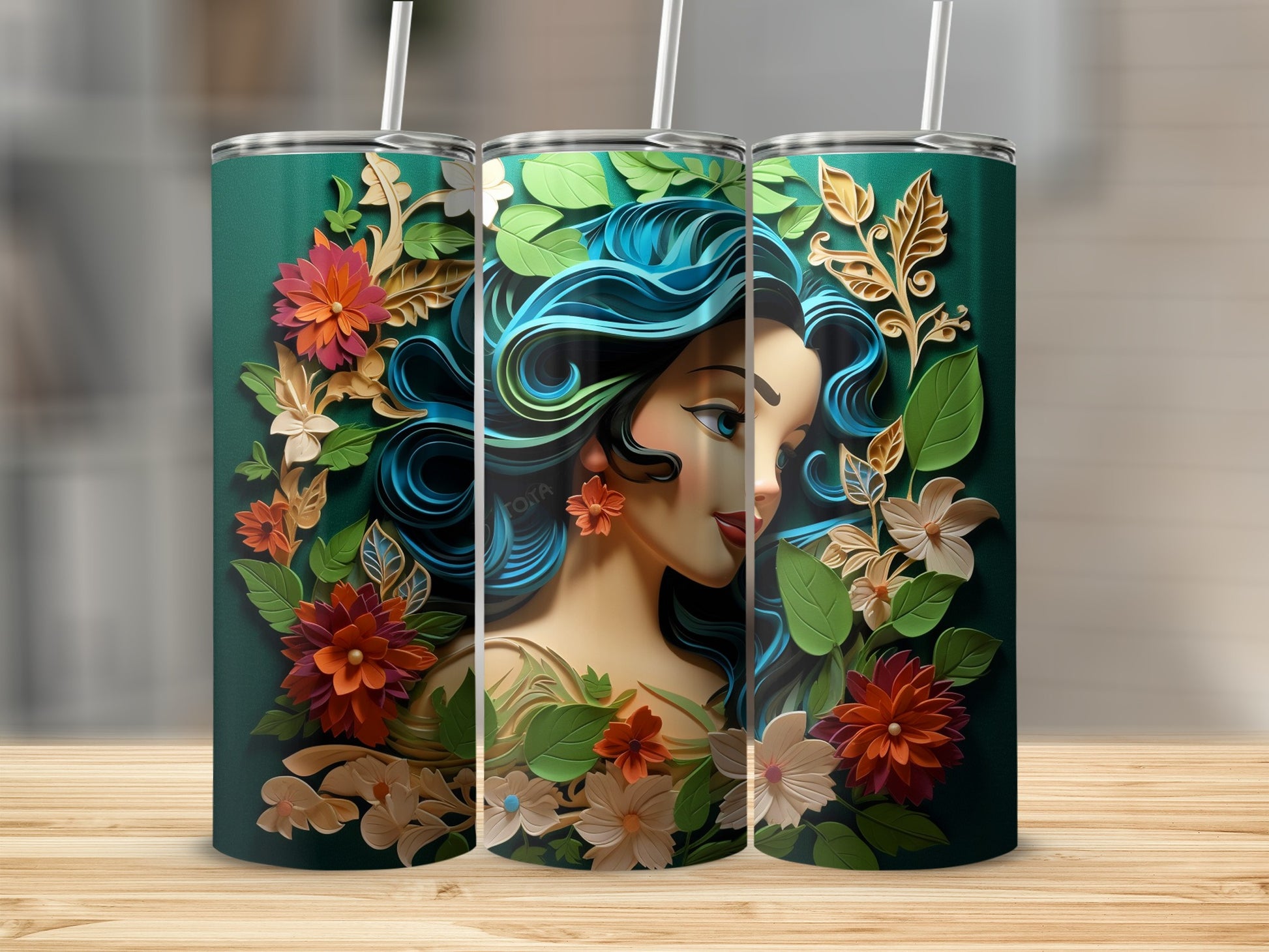 Colorful Floral Hair Design Art Print on Tumbler
