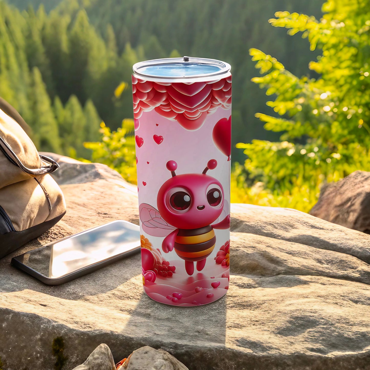 Cute Bee Design with Hearts Travel Tumbler